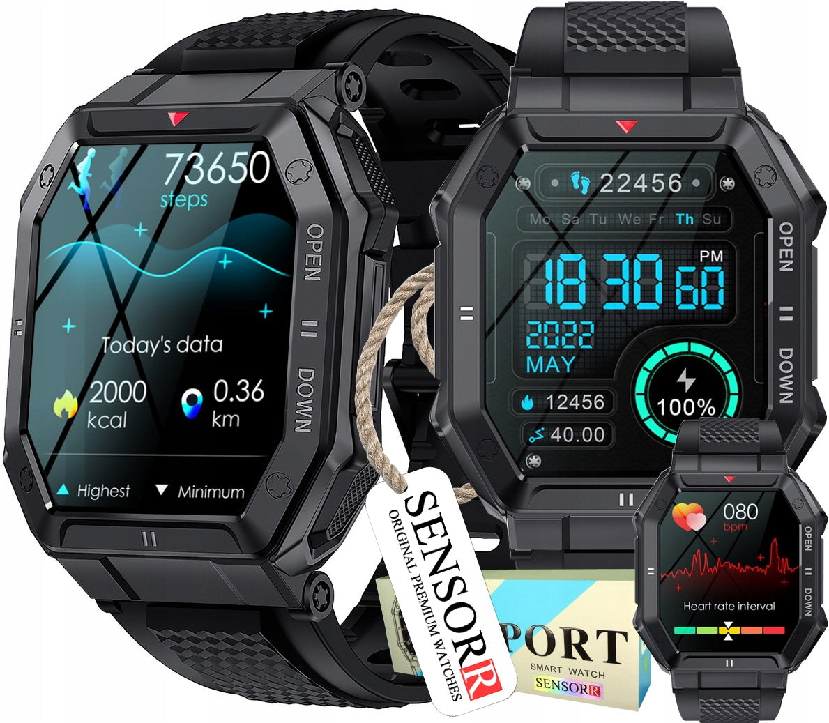 POWERFUL MILITARY MEN'S WATCH SMARTWATCH TALK SMS HEART RATE MONITOR Polish