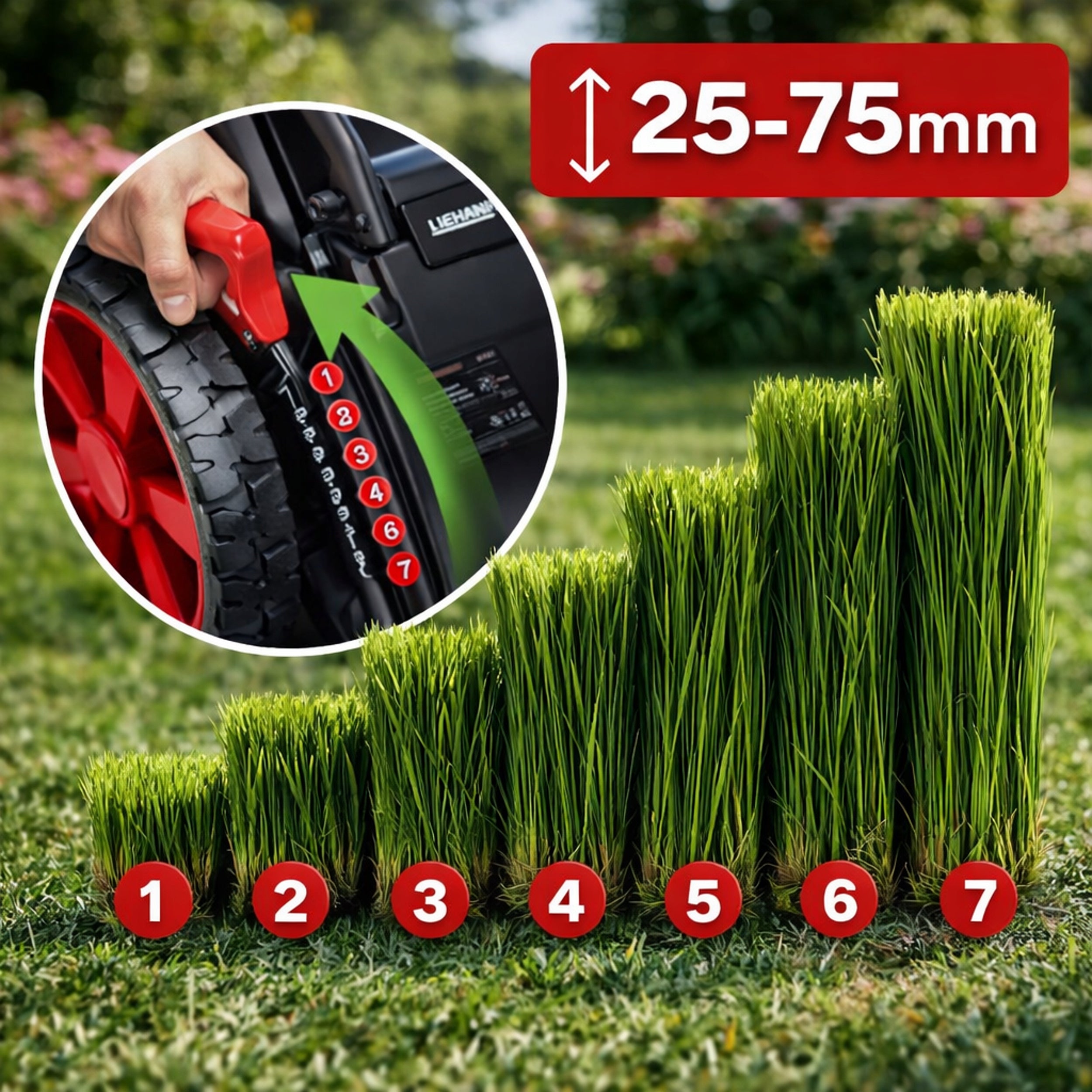 POWERFUL PETROL MOWER WITH 53CM DRIVE ENGINE 196CC REVERSE NEW MODEL 9IN1 Mowing width 51 cm