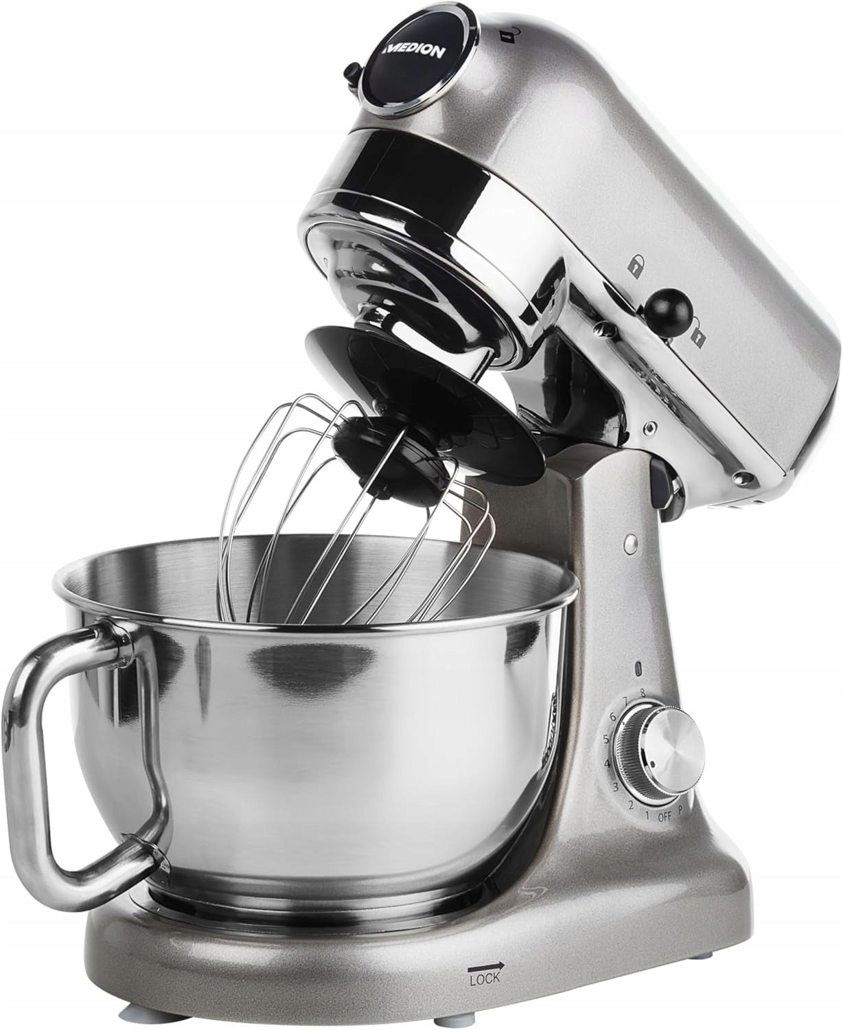 POWERFUL PLANETARY FOOD PROCESSOR MD16480 1000W 8 SPEED 4,6L GREY Brand Medion