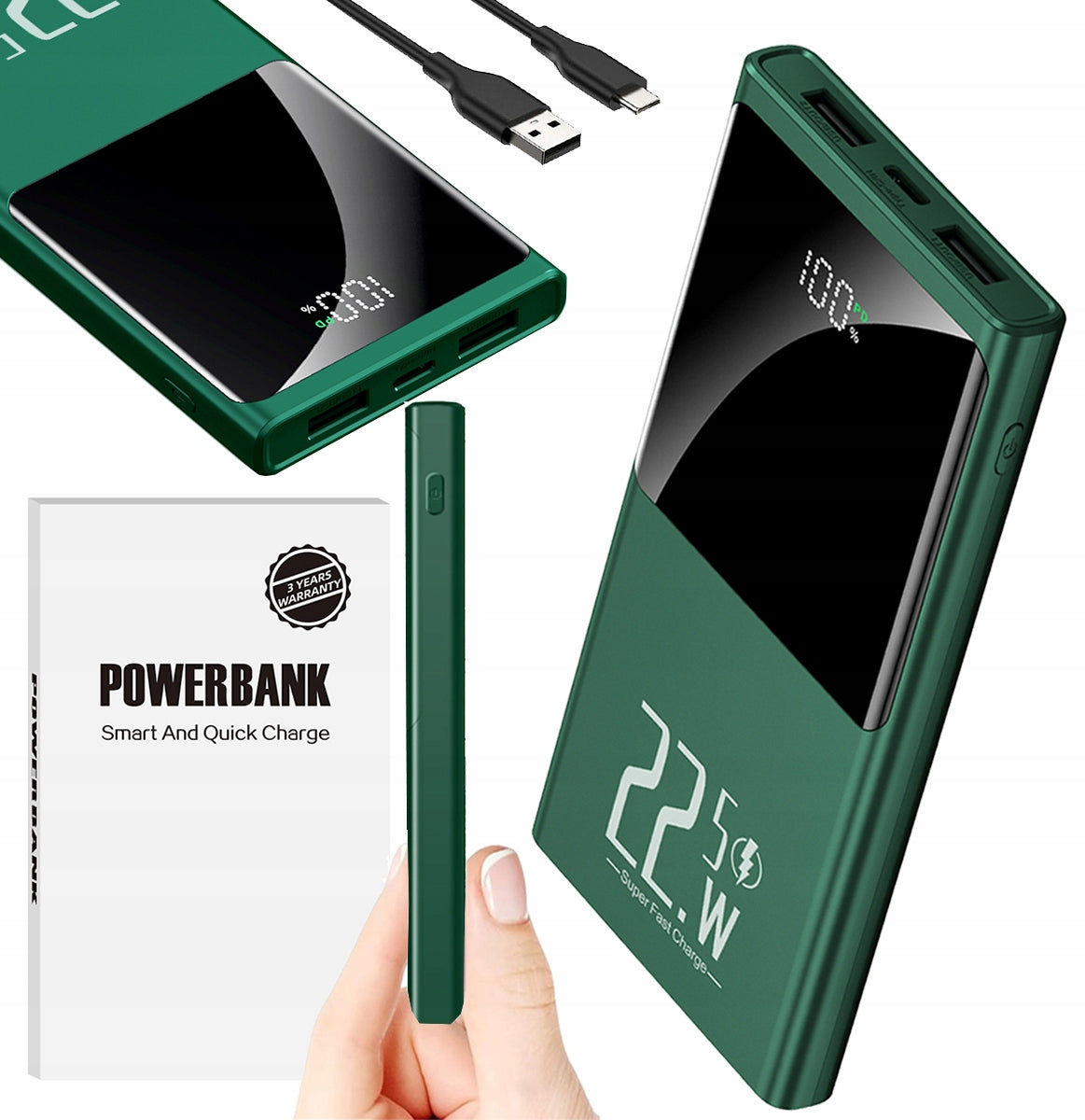 POWERFUL POWERBANK 10000MAH FAST CHARGING 22.5W 2X USB-A USB-C WITH DISPLAY
