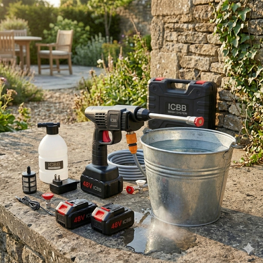 POWERFUL PRESSURE WASHER Rechargeable SET 2x 48V Battery Operated Packaging status original
