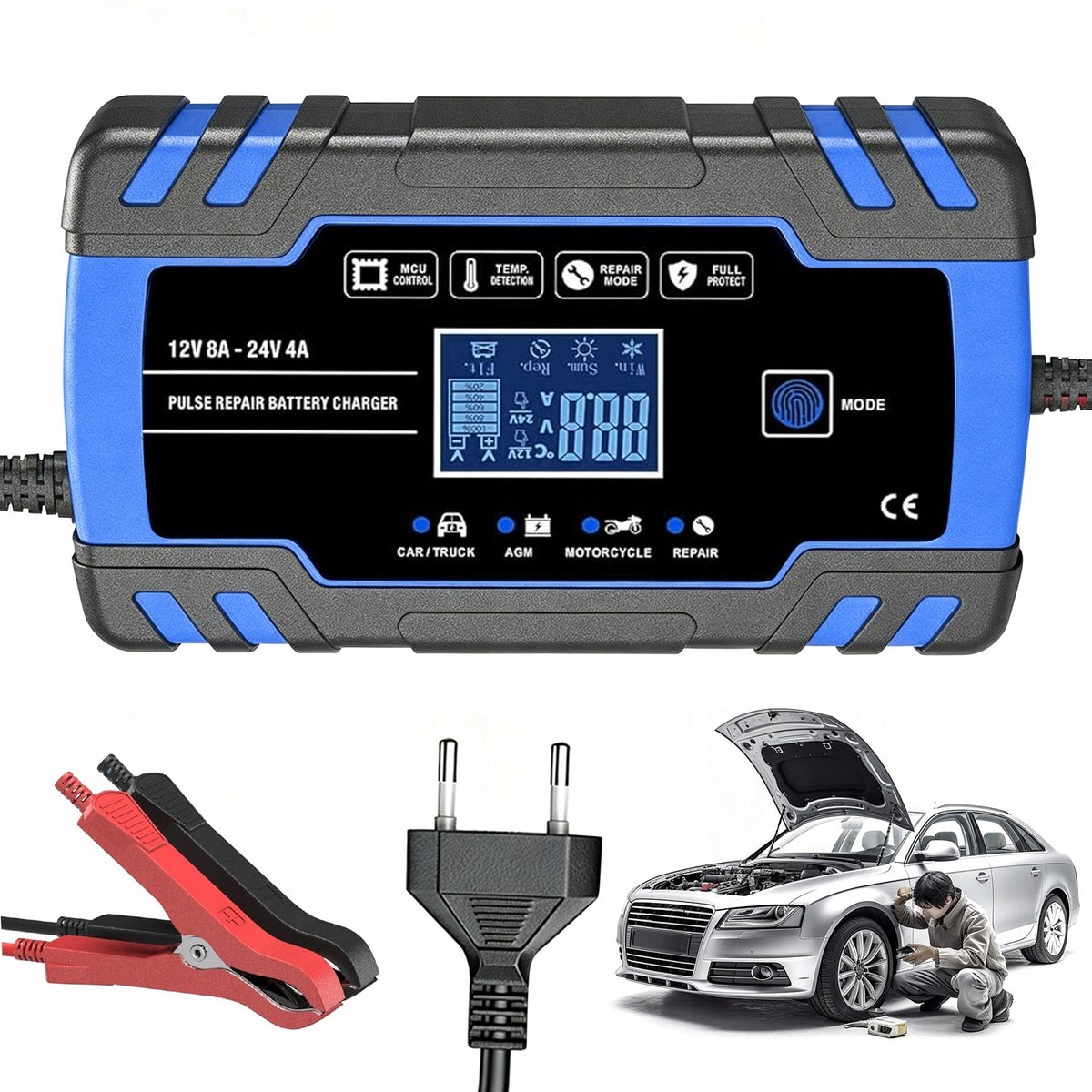 POWERFUL RECTIFIER BATTERY CHARGER 24V 12V 8A SMART AUTOMATIC