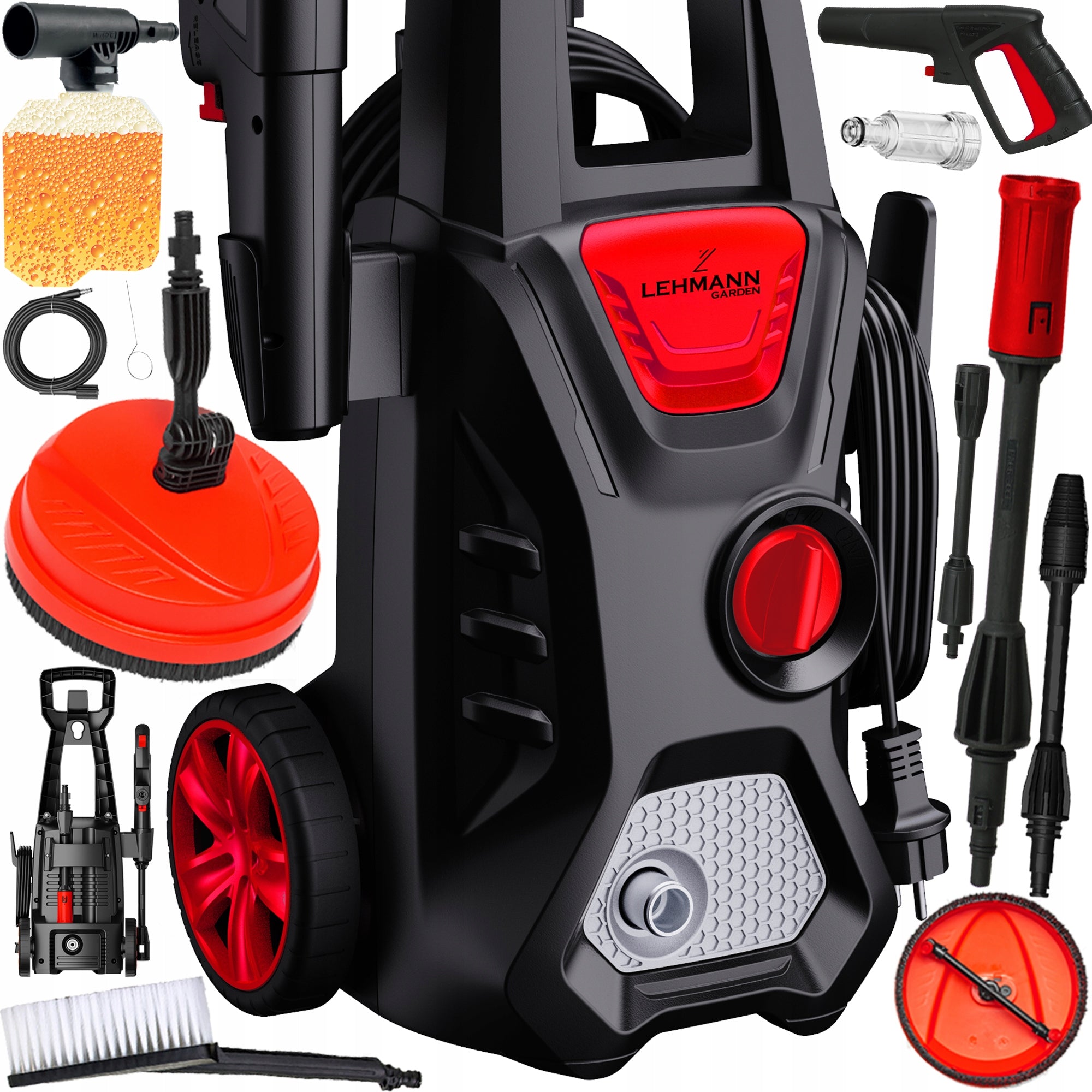 POWERFUL SELF-SUCTION PRESSURE WASHER 230BAR FOAMER SET BRUSH + PATIO