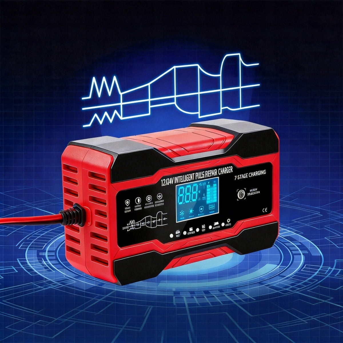 POWERFUL SMART RECTIFIER BATTERY CHARGER LCD 10A 24V/12V AUTOMATIC Packaging status original