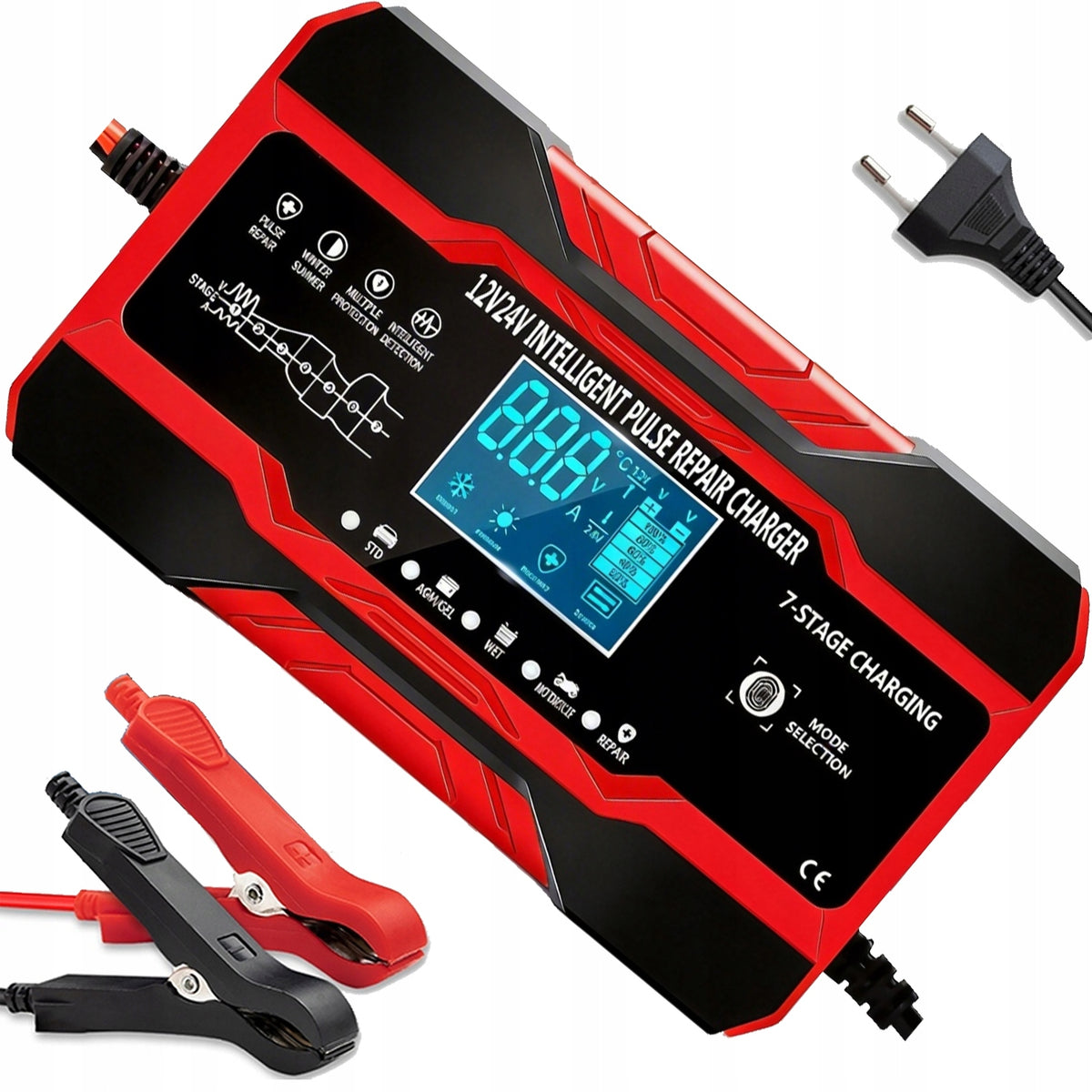 POWERFUL SMART RECTIFIER BATTERY CHARGER LCD 10A 24V/12V AUTOMATIC