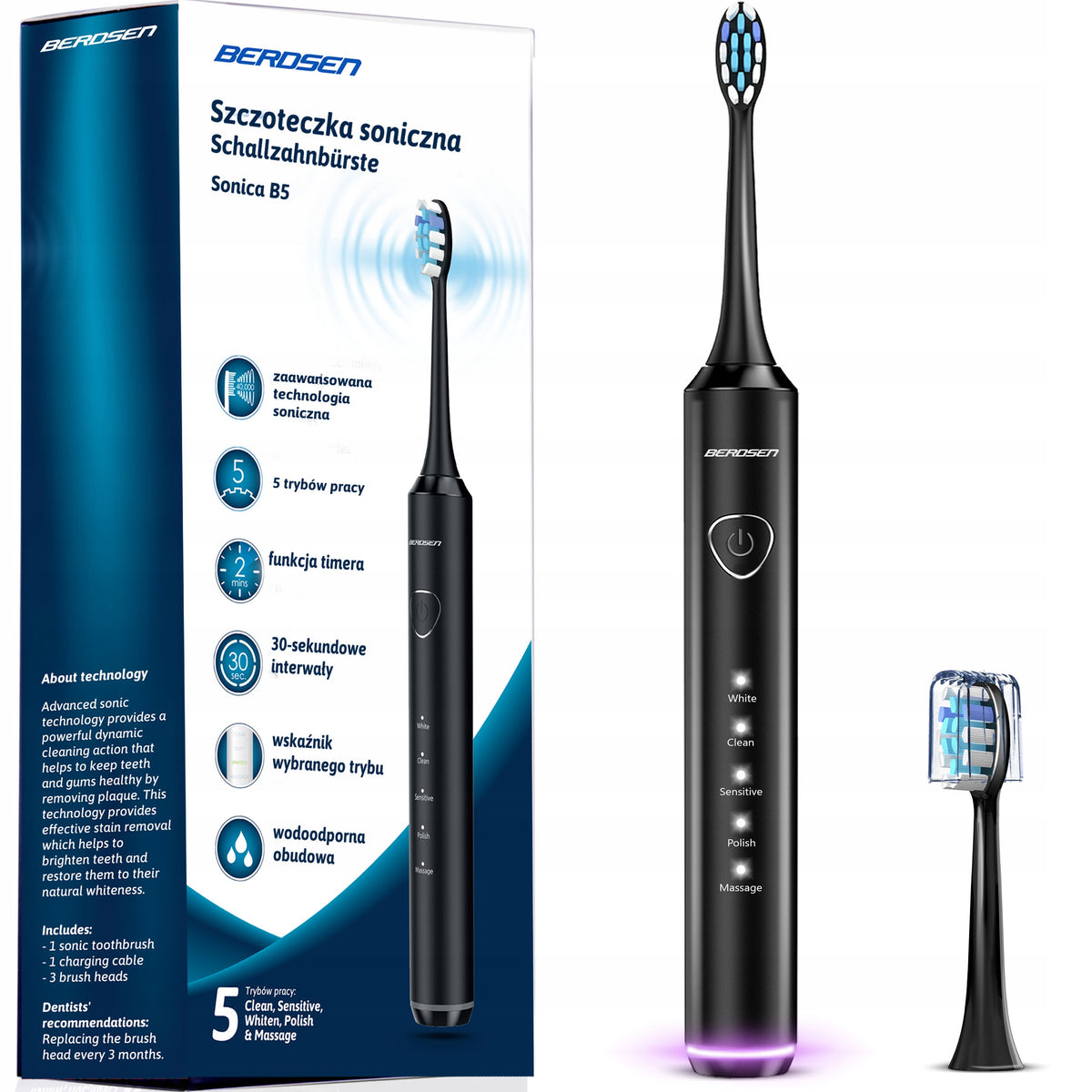 POWERFUL SONIC TOOTHBRUSH ELECTRIC SET White