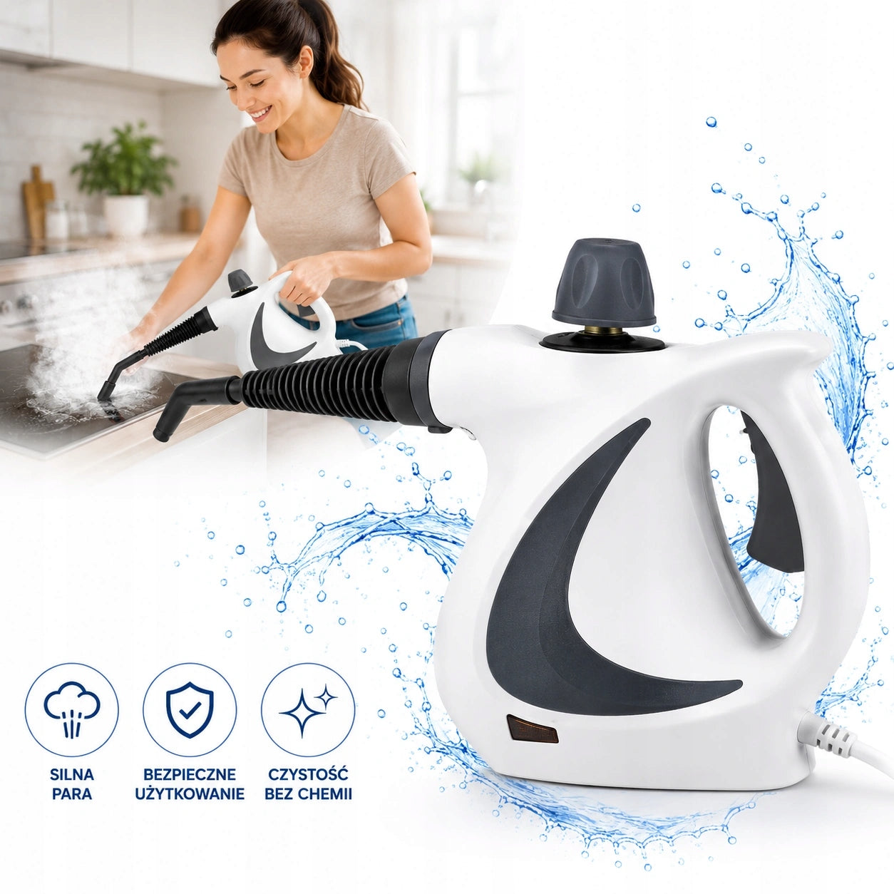 POWERFUL STEAM CLEANER 1050W 3 BAR + 9 TIPS XXL STEAM CLEANER STEAM MOP Certificates of conformity CE EN 716
