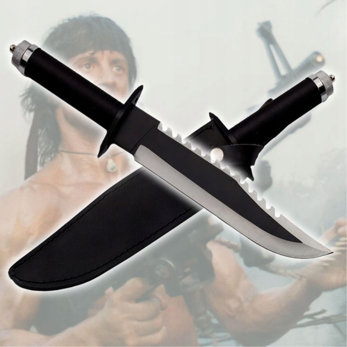 POWERFUL TACTICAL HUNTING KNIFE MILITARY SURVIVAL - RAMBO 2 LEATHER HOLSTER Manufacturer code N277 RAMBO FILMOWY SURVIVALOWY MACZETA FINKA