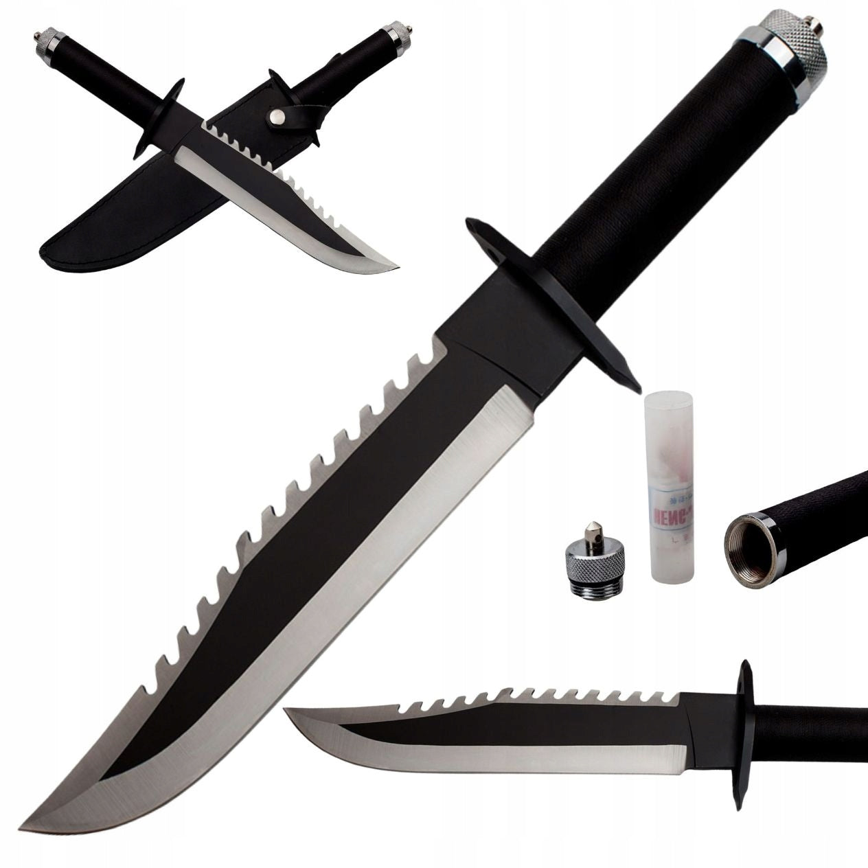 POWERFUL TACTICAL HUNTING KNIFE MILITARY SURVIVAL - RAMBO 2 LEATHER HOLSTER