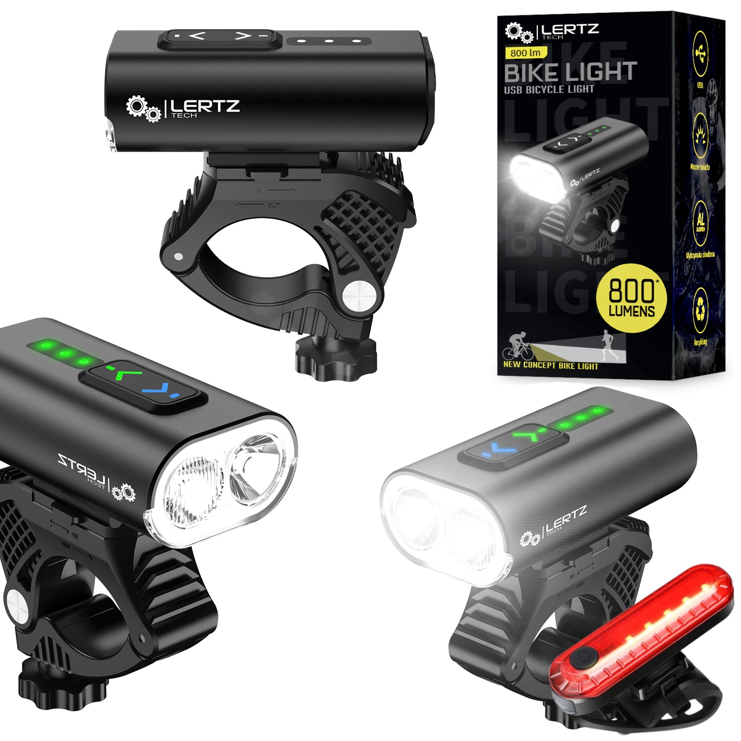 POWERFUL USB LED BIKE LIGHT ALU BICYCLE BIKE LIGHT FRONT REAR 13MODES Manufacturer code LAMPKA ROWEROWA 05424