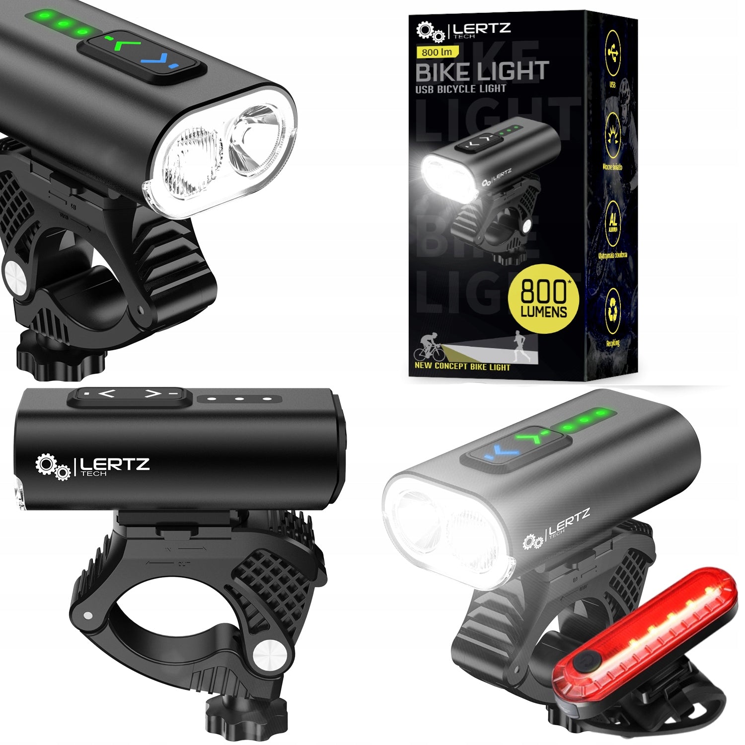 POWERFUL USB LED BIKE LIGHT ALU BICYCLE BIKE LIGHT FRONT REAR 13MODES