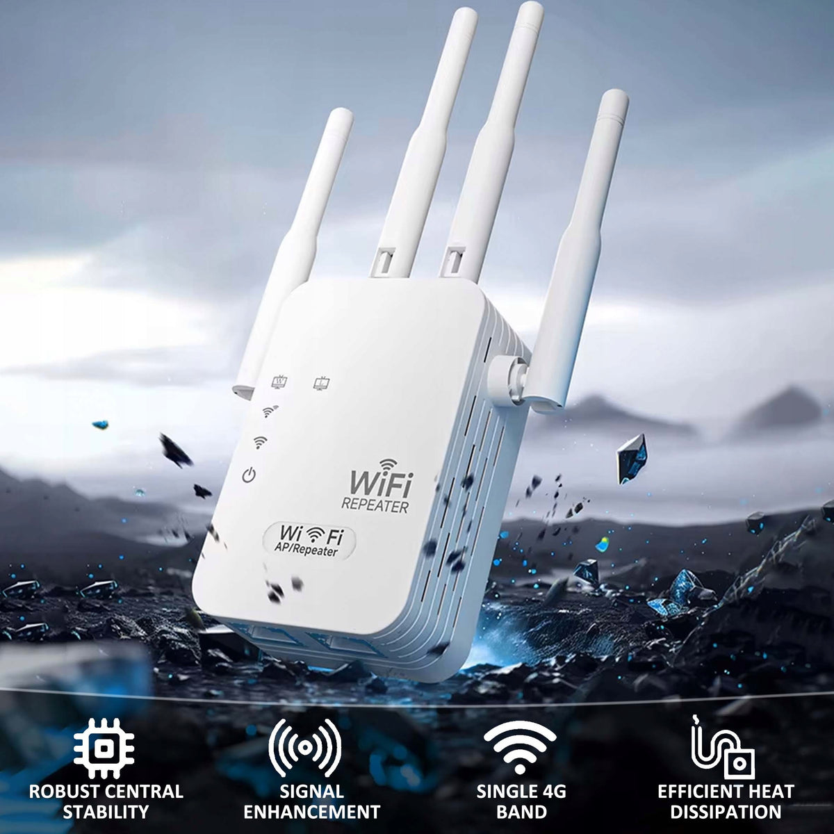 POWERFUL WIFI SIGNAL AMPLIFIER 4-ANTENNAS 300MB/s 2.4 GHz EXTERNAL REPEATER Manufacturer code ER1046