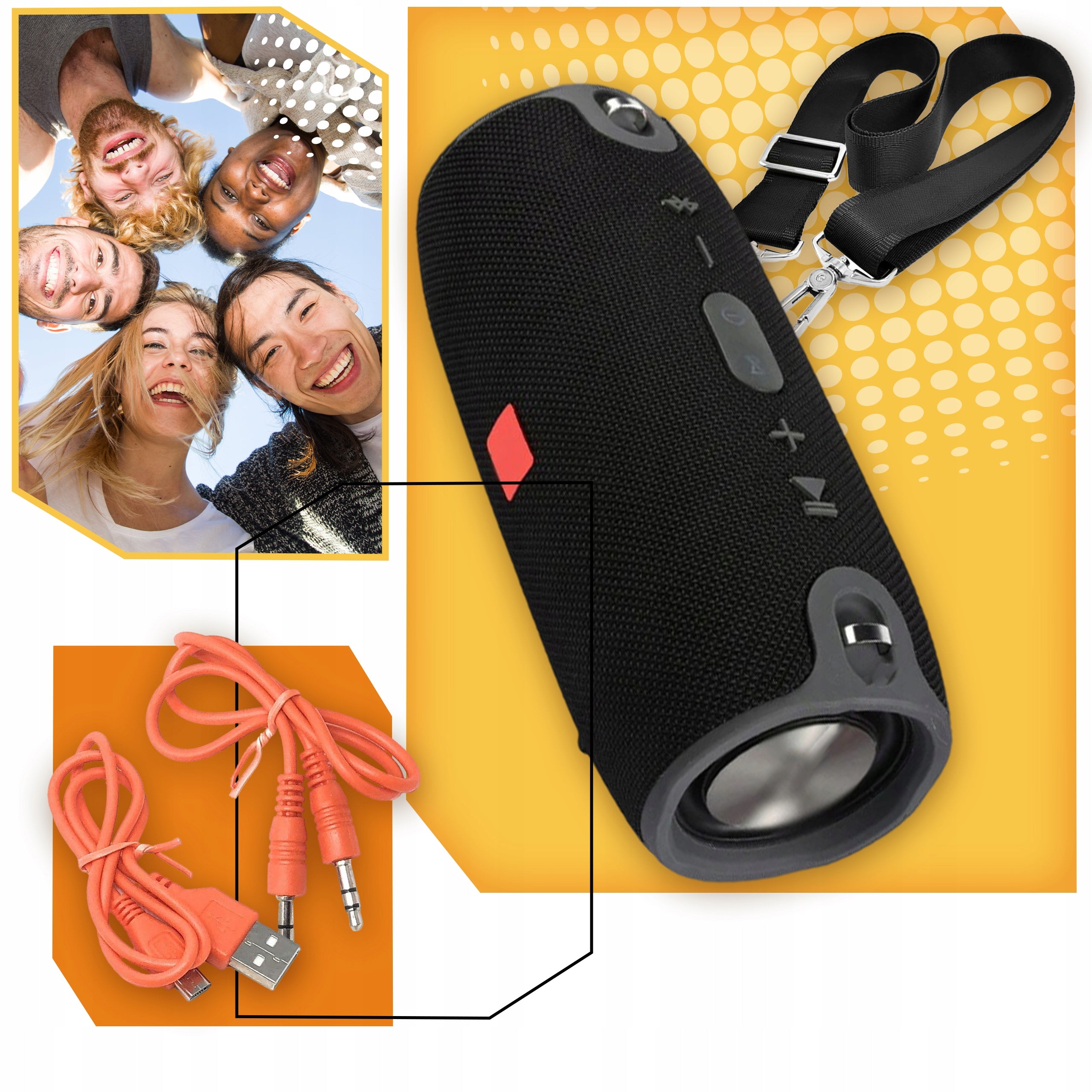 POWERFUL WIRELESS BLUETOOTH MOBILE SPEAKER WITH BASS RADIO STRAP ON THE FRAME Packaging status original