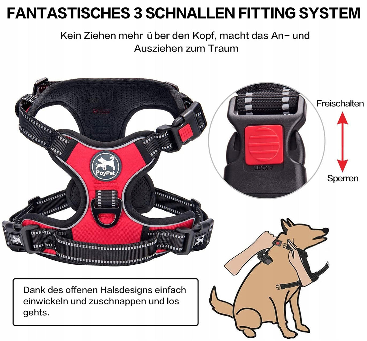 POYPET Dog Harness Without Pull Reflective With Handles Red S Packaging status original