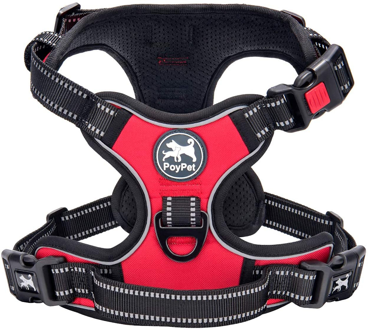 POYPET Dog Harness Without Pull Reflective With Handles Red S
