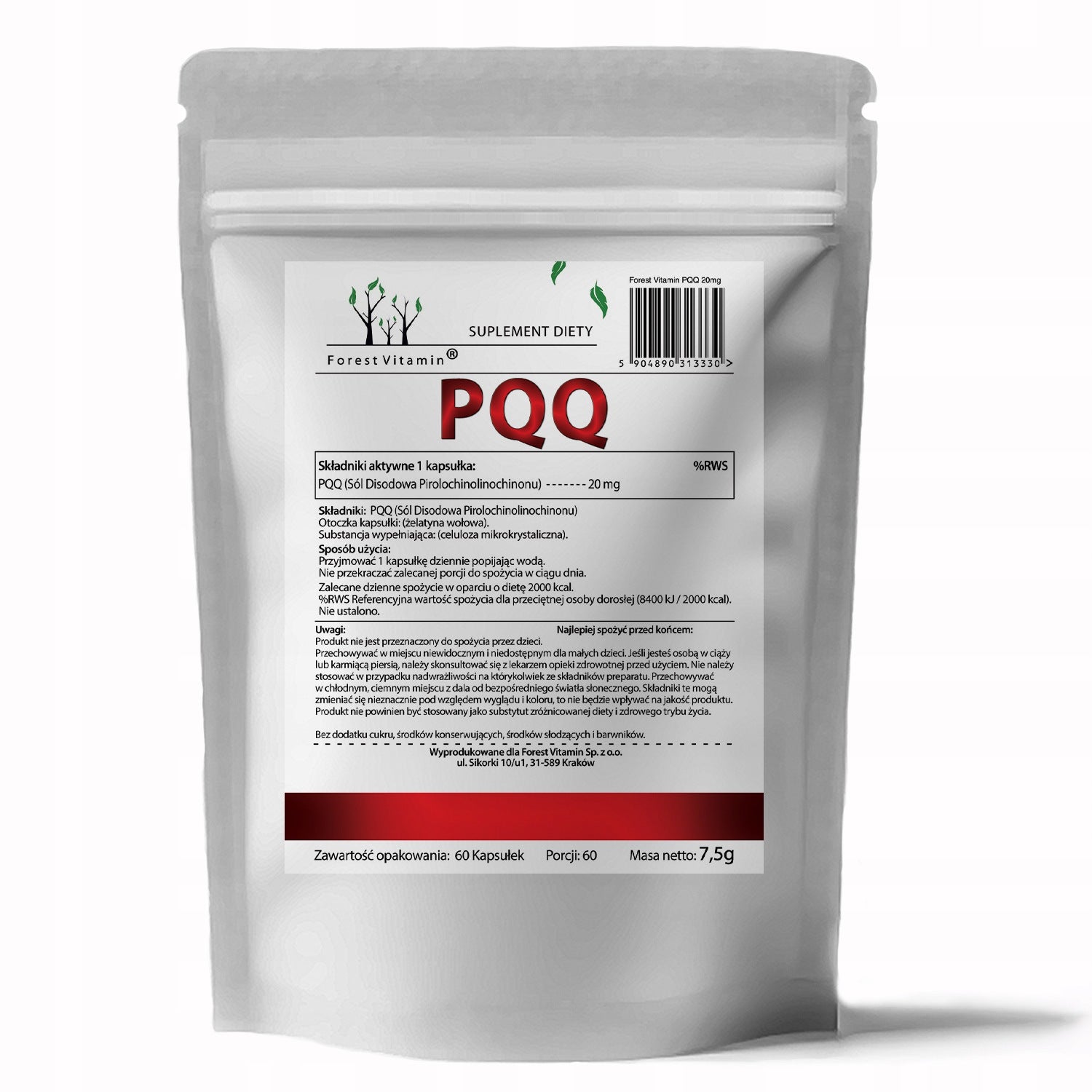 PQQ 20 MG 60 CAPSULES PYRROLOQUINOLINEQUINONE DISODIUM SALT VEGAN HPMC PREMIUM Brand Forest Vitamin