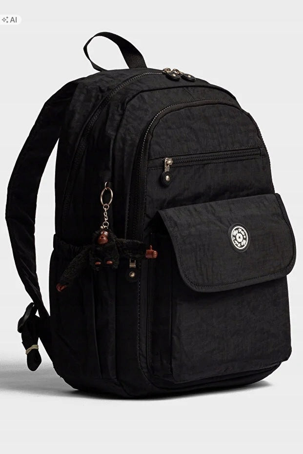 PRACTICAL BLACK BACKPACK WITH QUILTED POCKETS 5IA Dominant material polyester