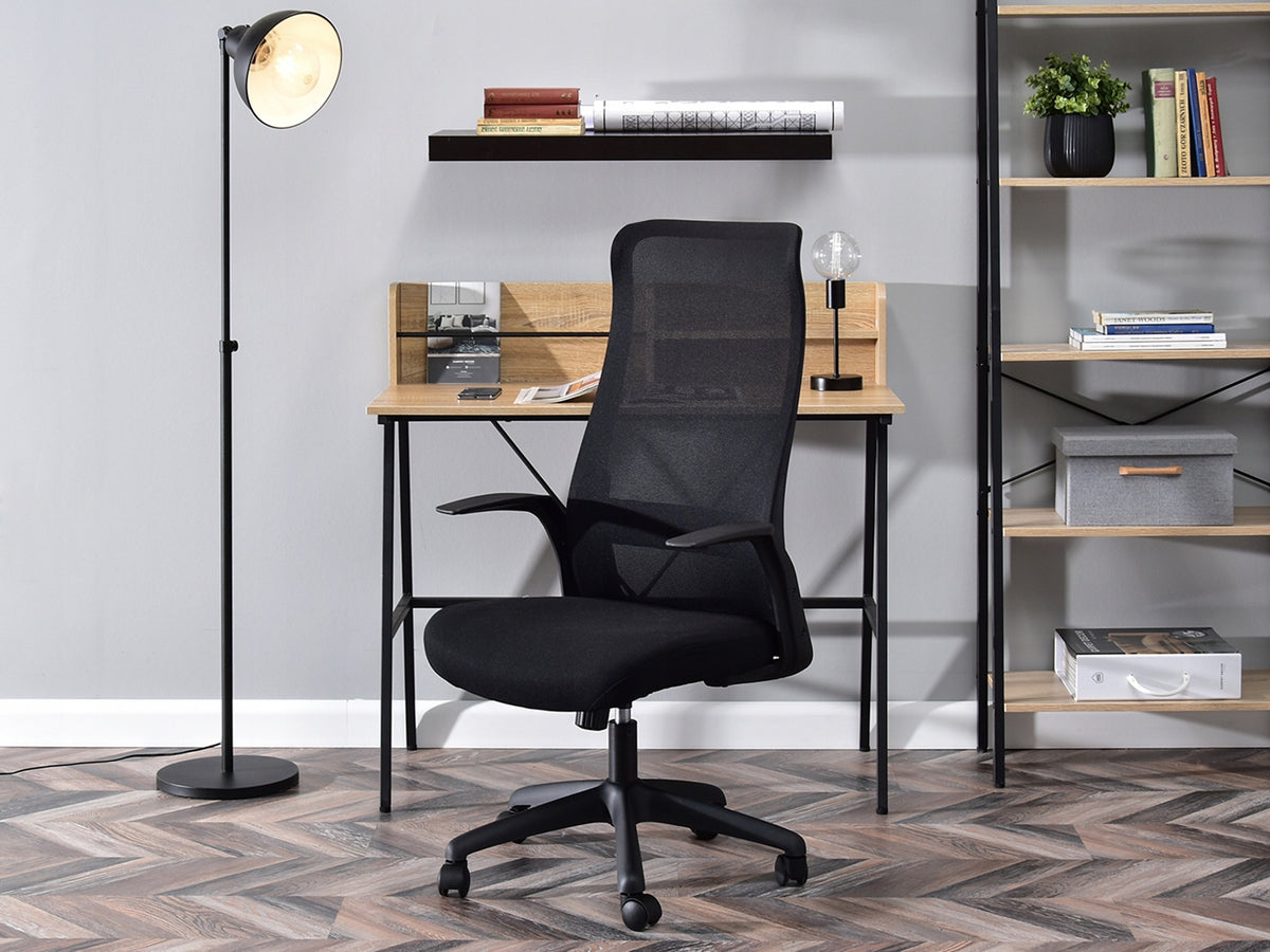 PRACTICAL OFFICE CHAIR IN BLACK MESH FABRIC WITH WERNER ARMRESTS Packaging status original