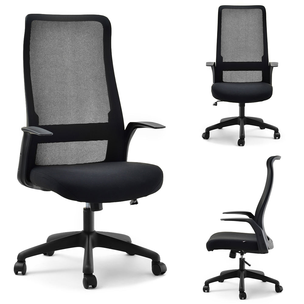 PRACTICAL OFFICE CHAIR IN BLACK MESH FABRIC WITH WERNER ARMRESTS