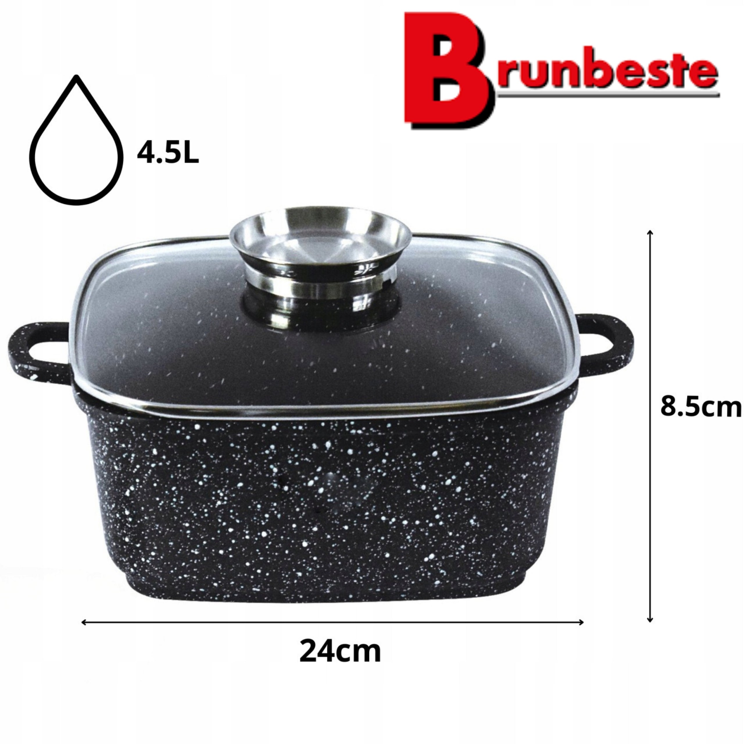 PRACTICAL SET OF SQUARE MARBLE POTS 16/20/24/28cm+FEET 2x Brand Brunbeste