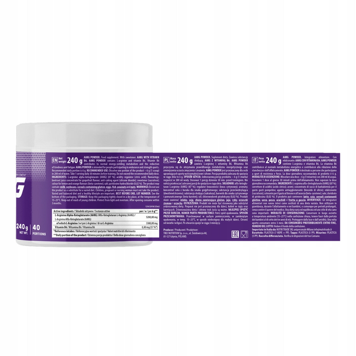 PRE Trec Nutrition GRAPEFRUIT AAKG ARGININE VITAMIN B6 240G GREJFRUT Expiration date at least 1 month from the date of purchase
