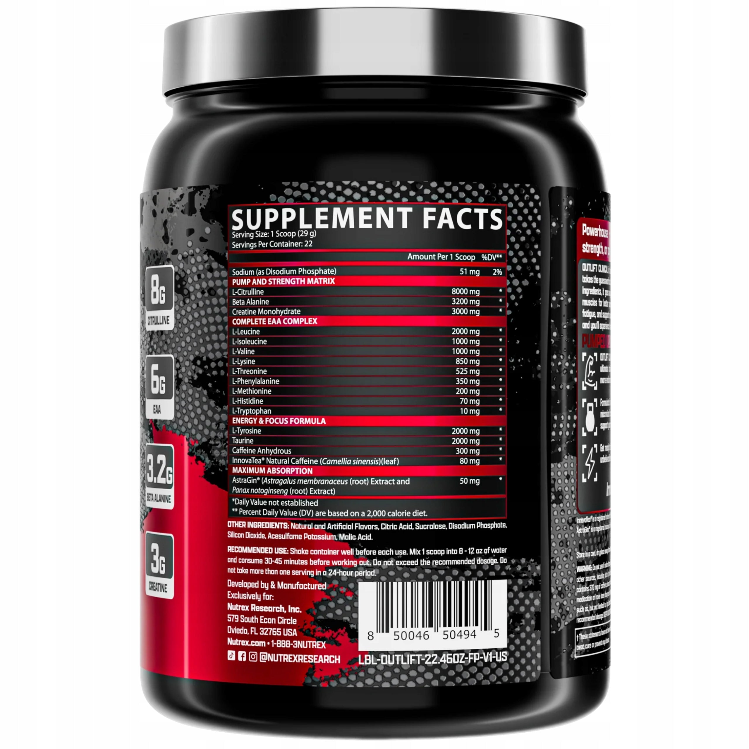 PRE-WORKOUT OUTLIFT CLINICAL NUTREX PUMP STRENGTH POWER STIMULATION 636g Packaging status original