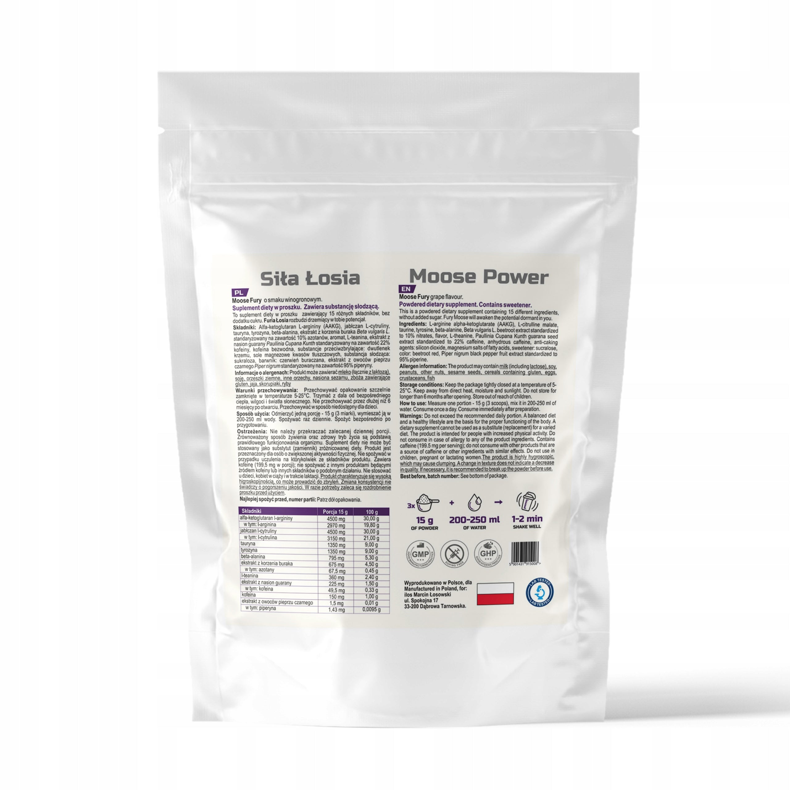 PRE-WORKOUT PRE-WORKOUT 1000g 1kg GRAPE MOOSE FURY ELK FURY ilos Packaging status original