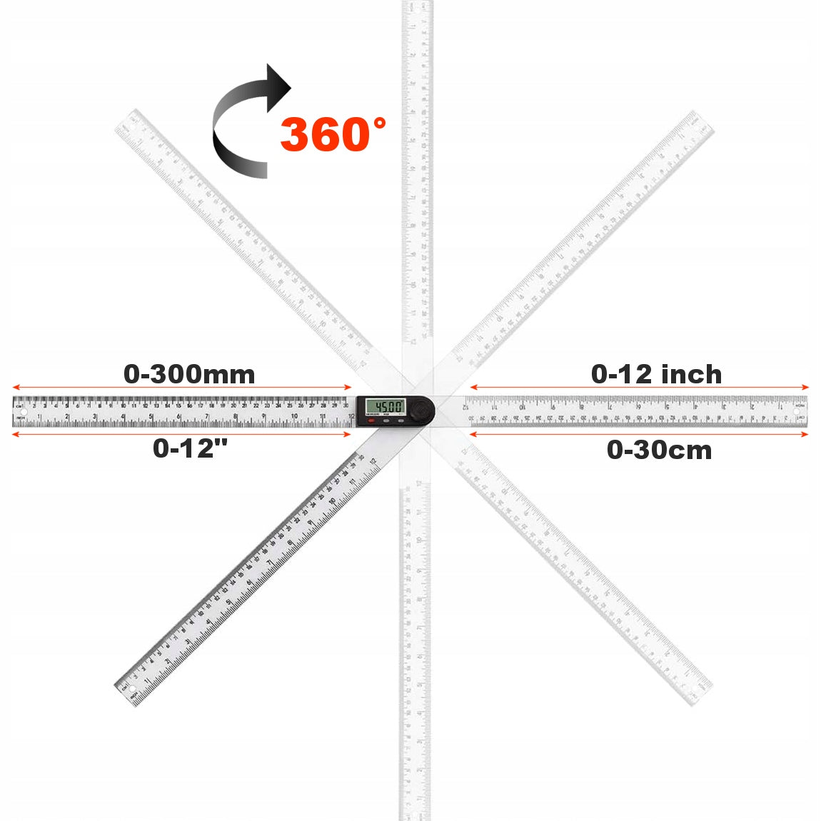 PRECISION ELECTRONIC PROTRACTOR 2IN1 DIGITAL LCD SCREEN 360°LINE 300mm Manufacturer code KAT-02
