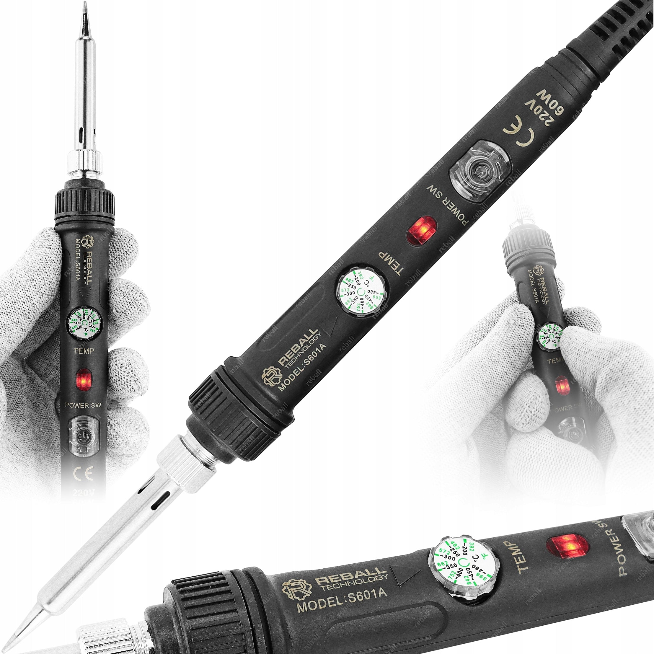 PRECISION SOLDERING IRON WITH TEMPERATURE CONTROL COMPANY REBALL S601A 60W 900M