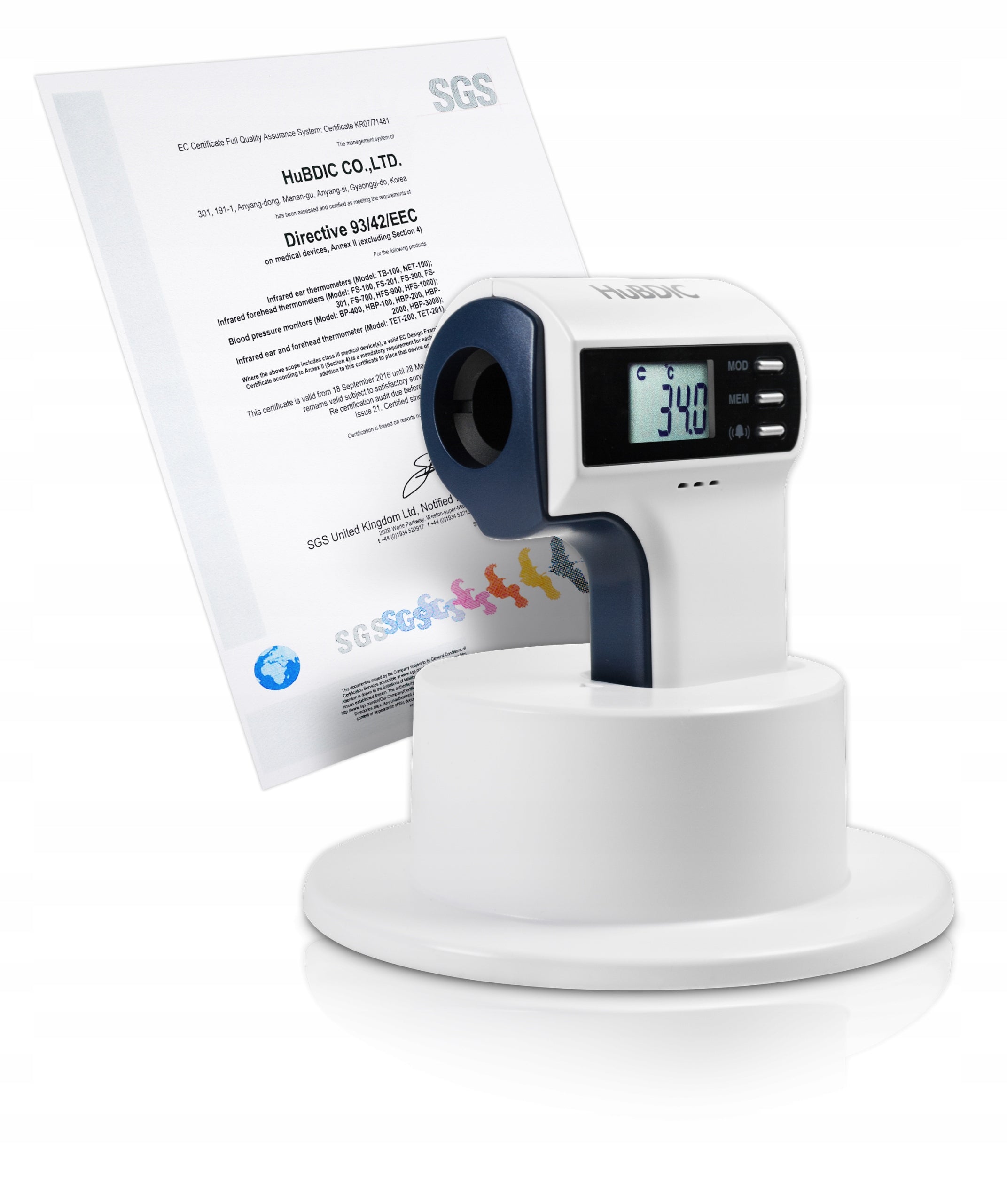 PRECISION THERMOMETER NON-CONTACT MEDICAL CERTIFICATE HUBDIC FS-300