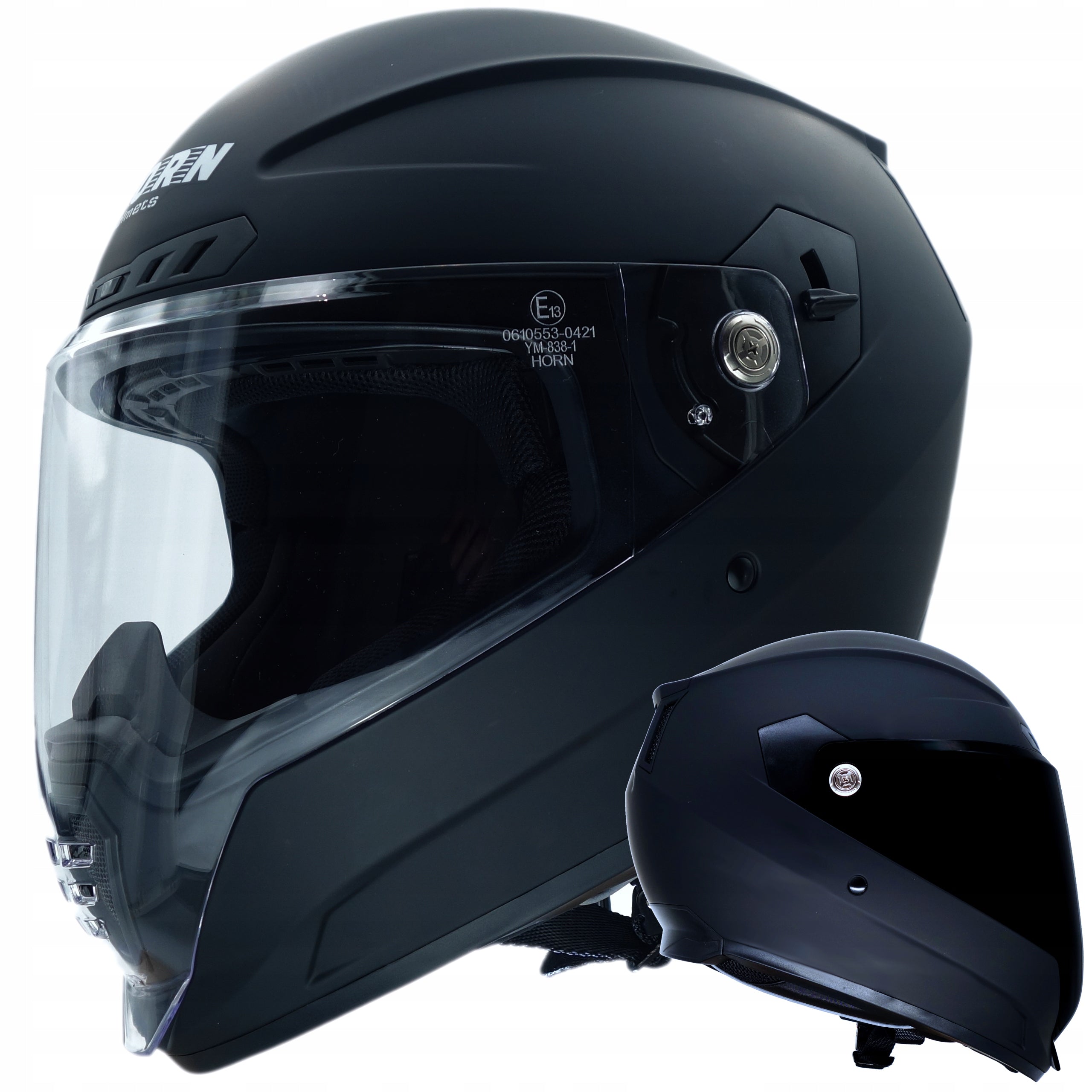 PREDATOR MOTORCYCLE HELMET HORN BLACK GLASS-COLORLESS FREEBIE INTERKOM READY
