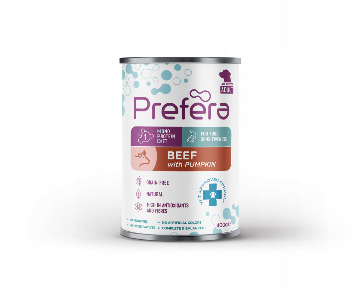 PREFERA DOG FOOD MONO 400G BEEF WITH PUMPKIN Packaging status original