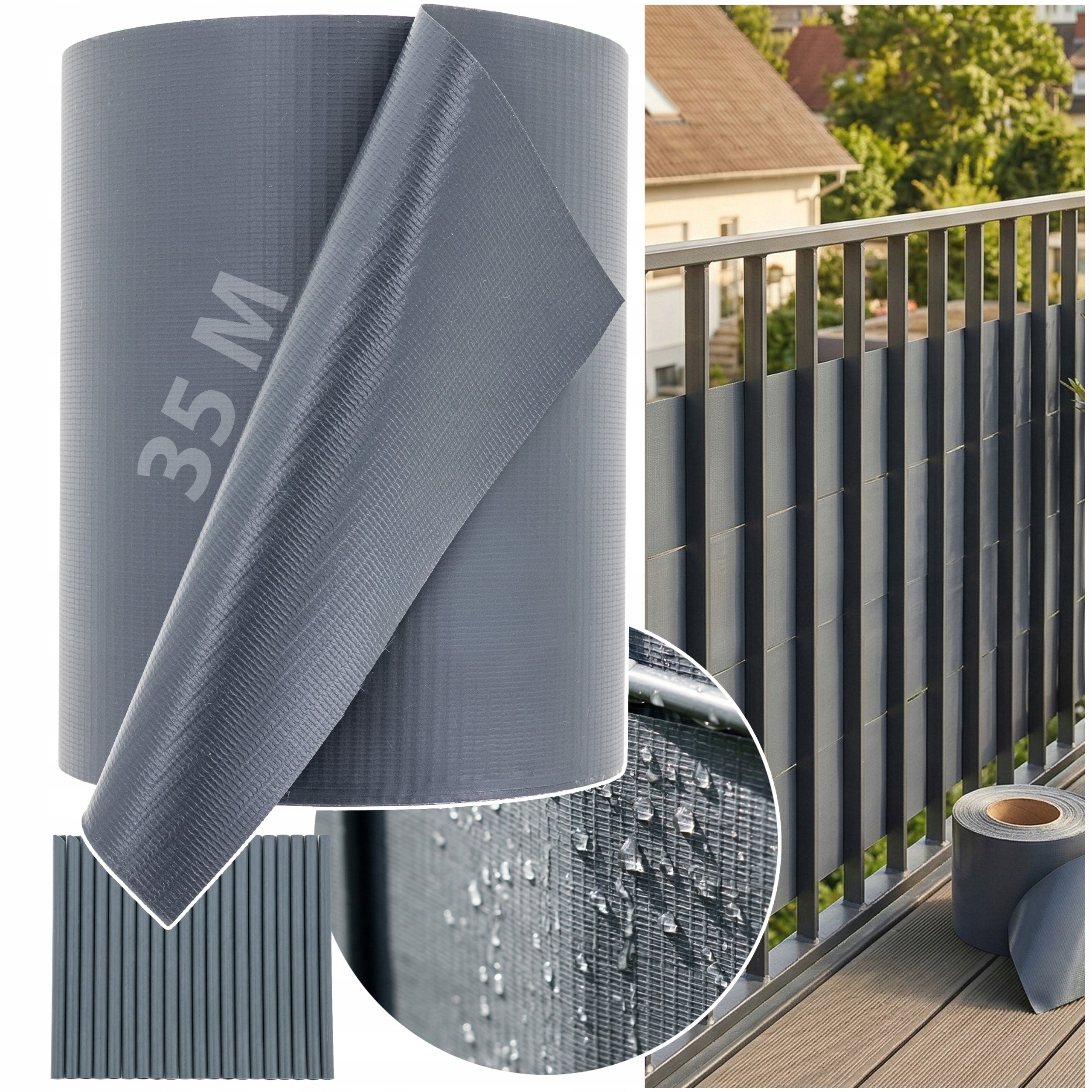 PREMIUM ANTHRACITE FENCE TAPE 19CM x 35M PVC 20 CLIPS 450G RINO