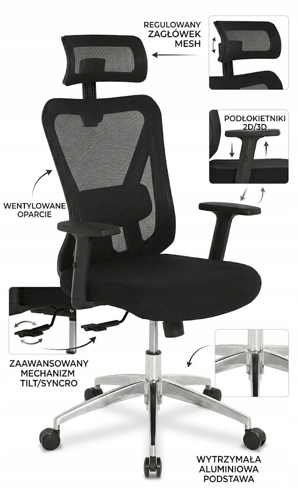 PREMIUM ERGONOMIC OFFICE CHAIR UP TO 150kg ALUMINUM VENTILATION MESH