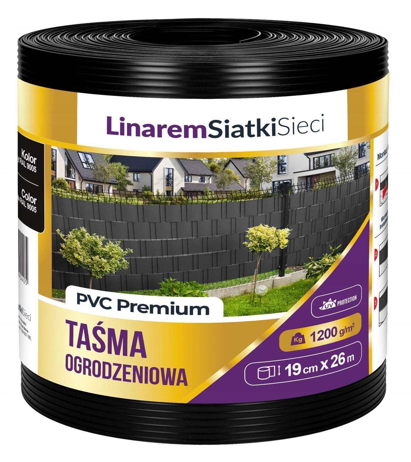 PREMIUM FENCE TAPE 1200g BLACK FOR PANEL FENCE 19cmx26m