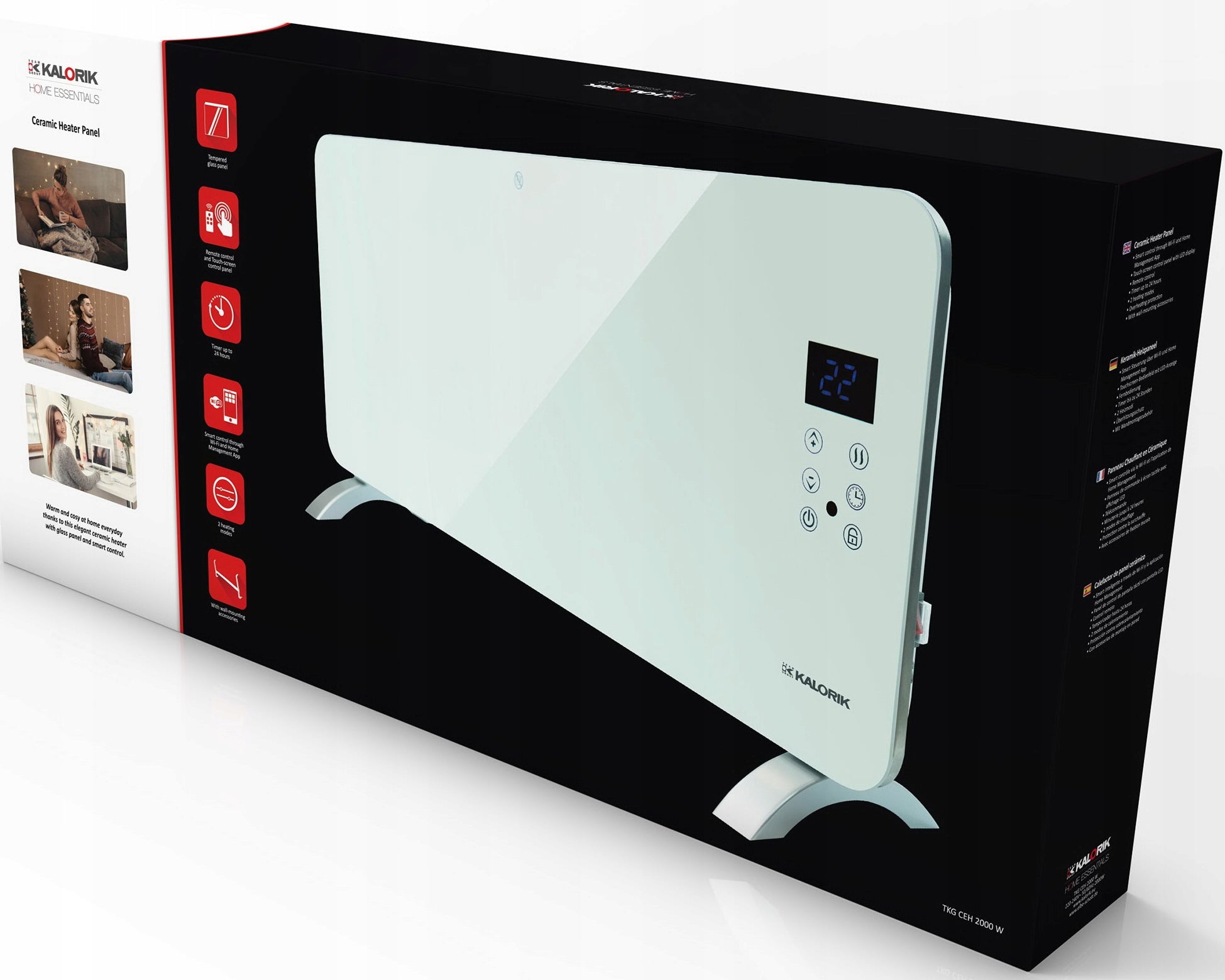 PREMIUM HEATER 2000W Electric Convector Glass Panel WIFI REMOTE CONTROL Packaging status original