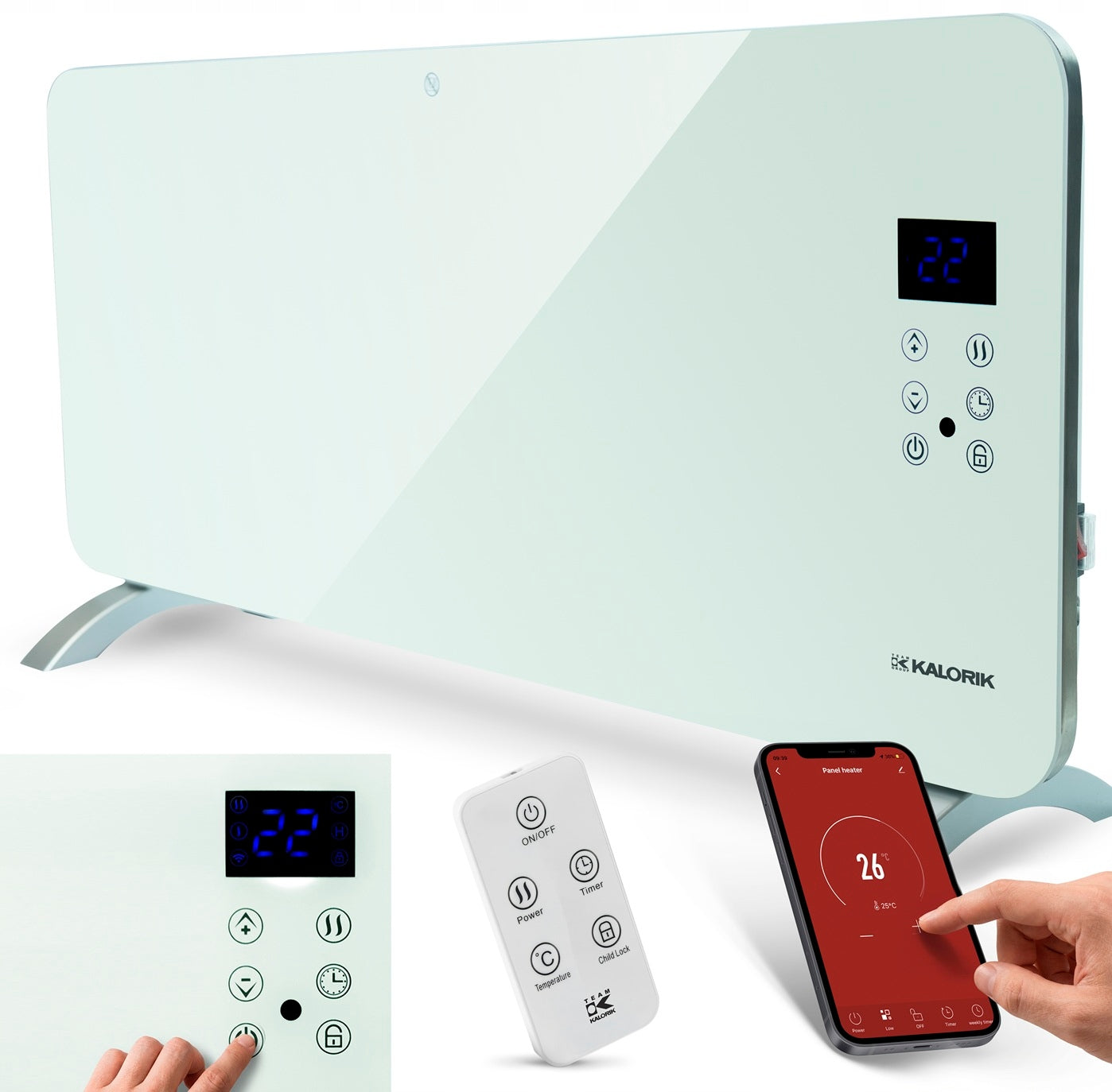 PREMIUM HEATER 2000W Electric Convector Glass Panel WIFI REMOTE CONTROL