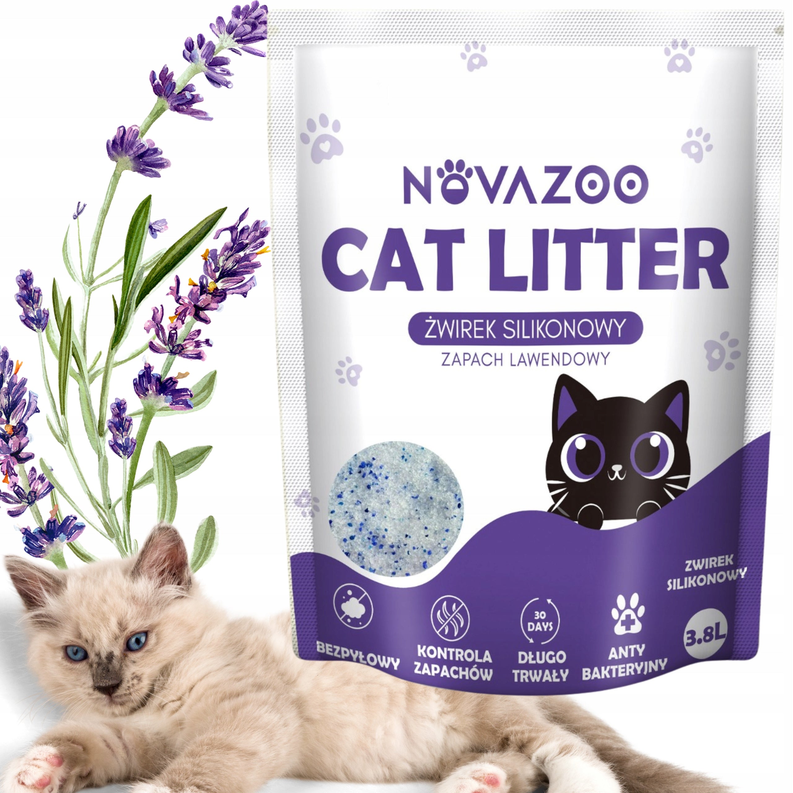 PREMIUM LAVENDER DUST-FREE SILICONE LITTER FOR CATS NOVAZOO 3.8L