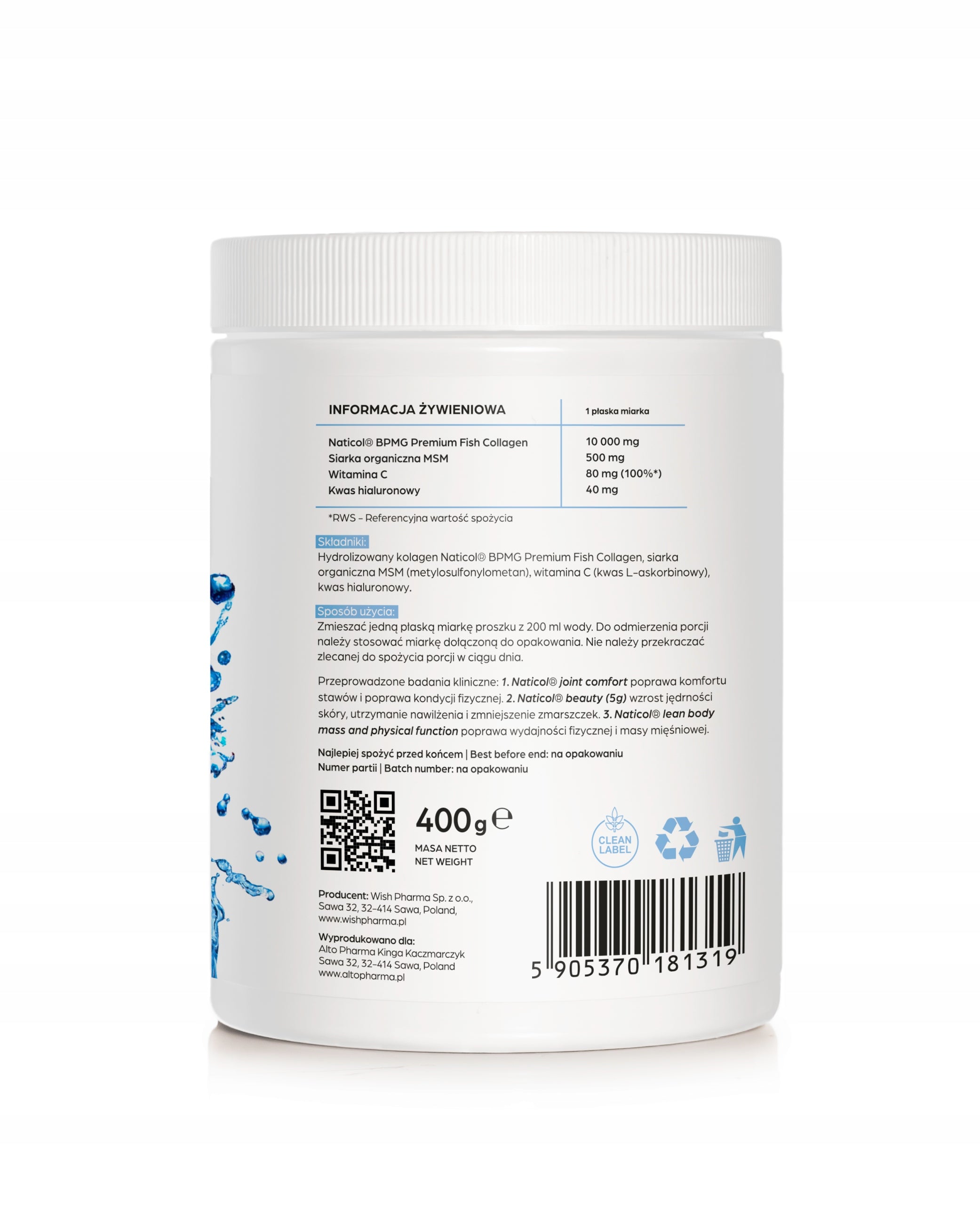 PREMIUM Natural Collagen 10 000mg HA MSM WIT C Supports Joint Skin 800g Brand Alto Pharma
