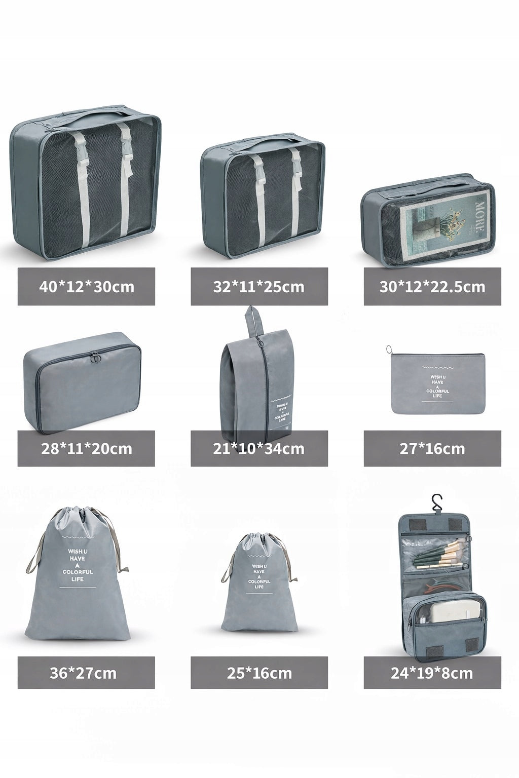 PREMIUM PRACTICAL SET OF 9x TRAVEL ORGANIZERS FOR WARDROBE BAG SUITCASE Packaging status original