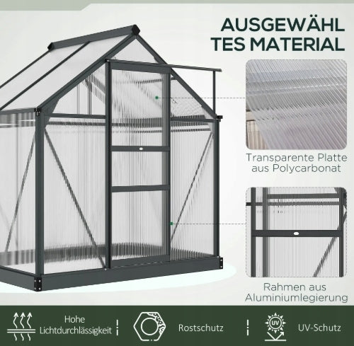 PREMIUM QUALITY POLYCARBONATE GREENHOUSE MADE OF POLYCARBONATE ANTHRACITE + FREEBIE Width 1.32 m