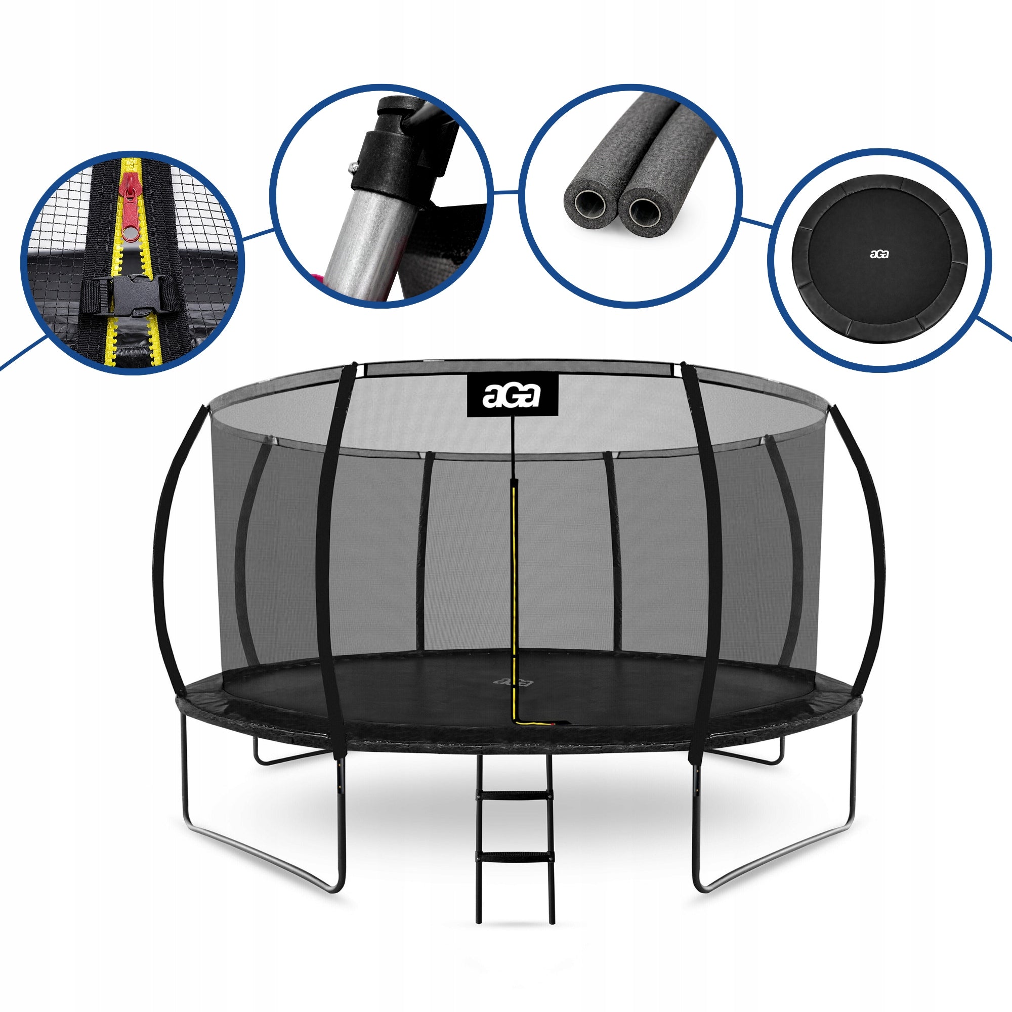 PREMIUM Trampoline EXCLUSIVE 430 cm 14 ft Aga Black MAX Safety HIT Kind without mesh