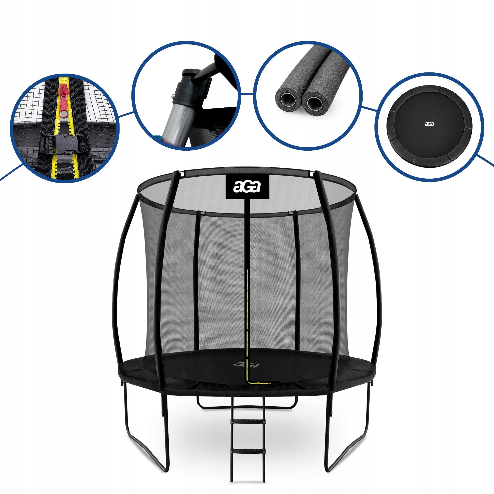 PREMIUM Trampoline SPORT EXCLUSIVE 250 cm 8 ft. Aga Black STRONG Safe Height from ground level 55 cm