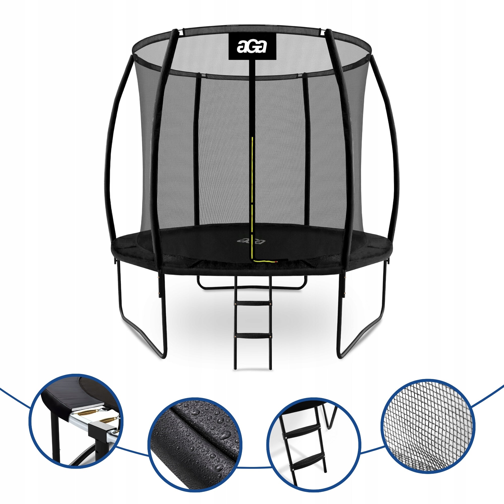 PREMIUM Trampoline SPORT EXCLUSIVE 250 cm 8 ft. Aga Black STRONG Safe Total height 235 cm