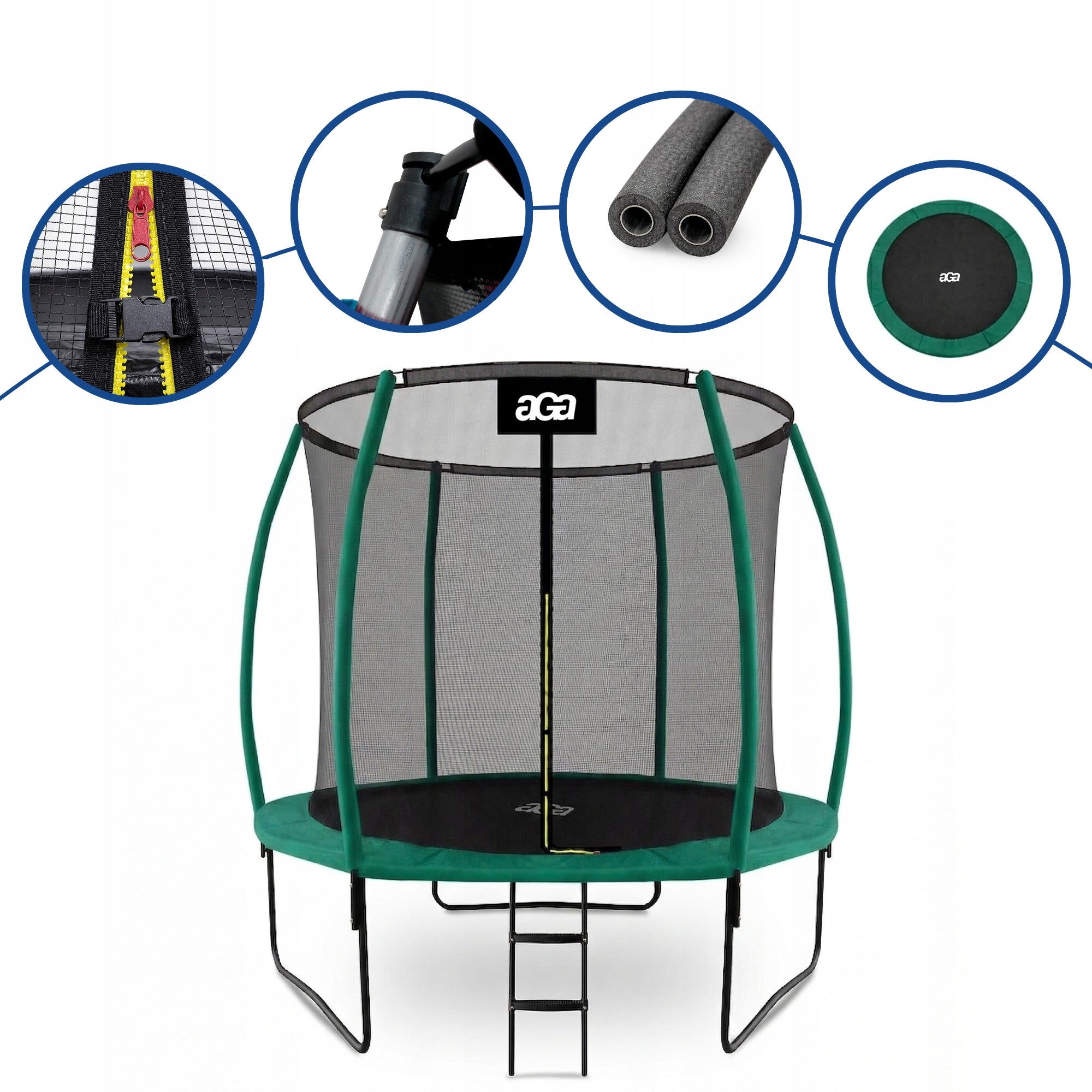 PREMIUM Trampoline SPORT EXCLUSIVE 250cm 8ft Aga Green DG STRONG Safe Total height 235 cm