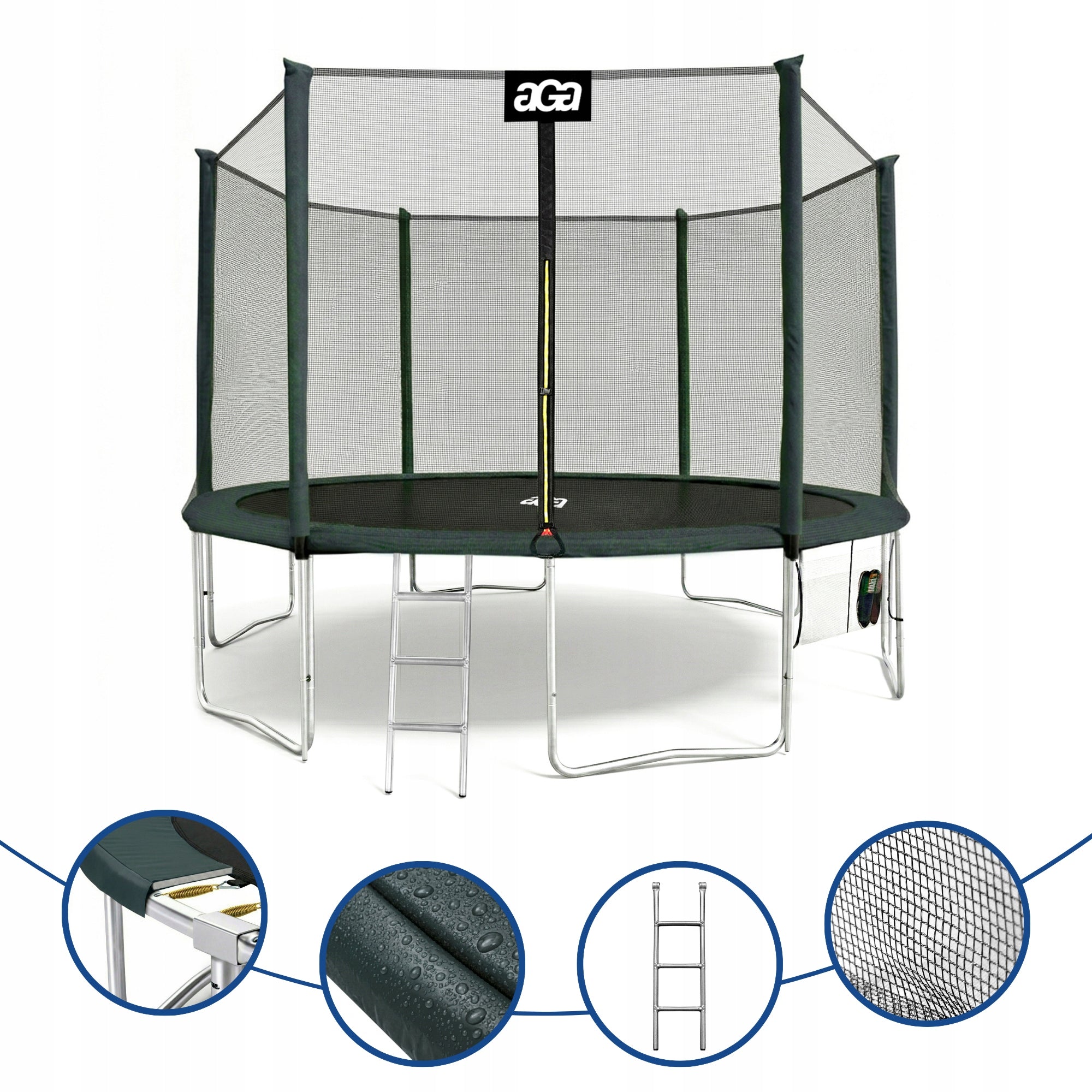 PREMIUM Trampoline SPORT PRO 400 cm 13 ft Aga Green DG MAX Safety Total height 241 cm