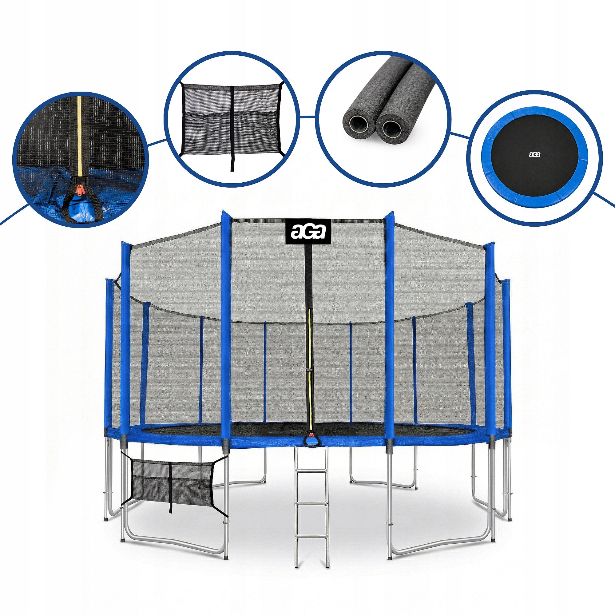 PREMIUM Trampoline SPORT PRO 500 cm 16FT Aga Blue MAX Safety Total height 276 cm