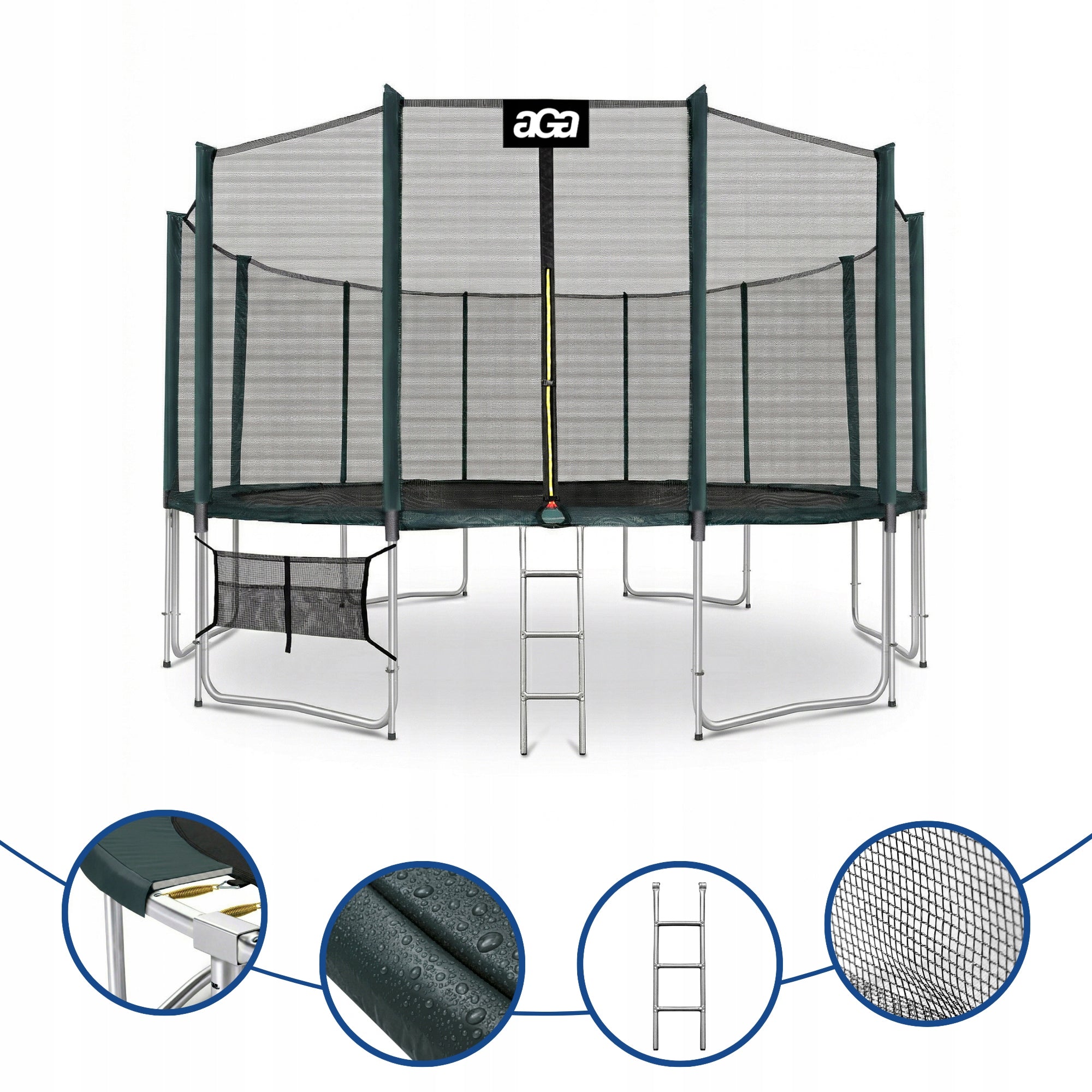 PREMIUM Trampoline SPORT PRO 500 cm 16FT Aga Green DG MAX Safety Total height 276 cm