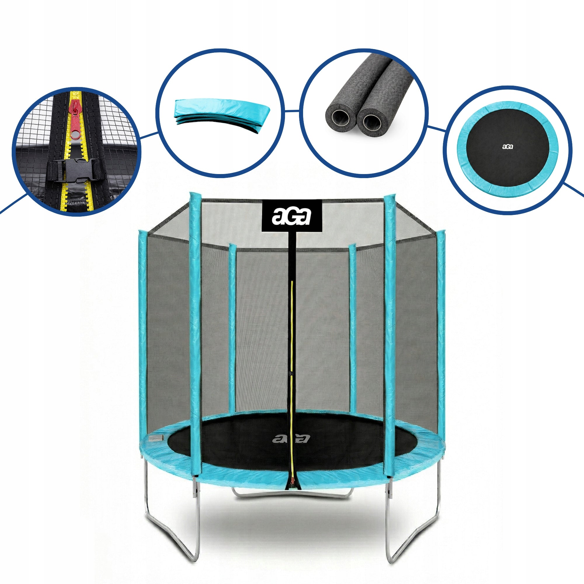 PREMIUM Trampoline SPORT TOP 180 cm 6 ft. Aga Blue LB STRONG Safe Total height 211 cm