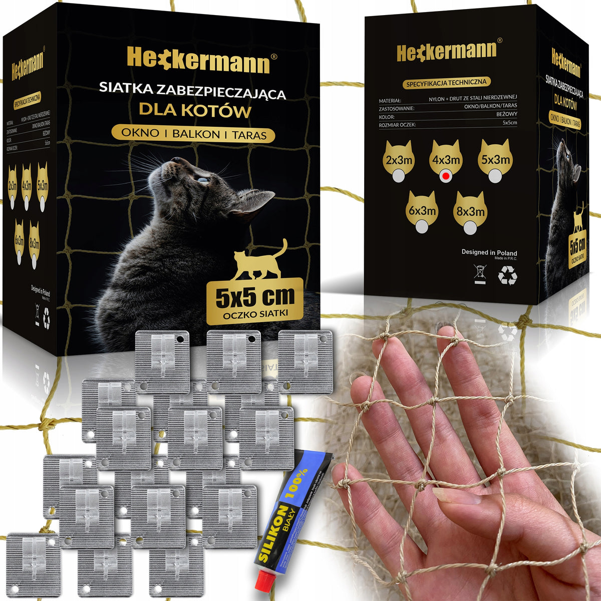PREMIUM WIRE BALCONY NET FOR CAT WITHOUT DRILLING SET 4x3m